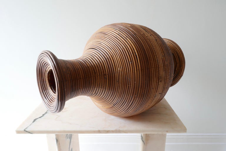 Large Pencil Reed Rattan Floor Vase, Italy 1960s For Sale at 1stDibs