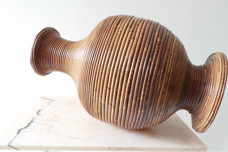 Large Pencil Reed Rattan Floor Vase, Italy 1960s For Sale at 1stDibs