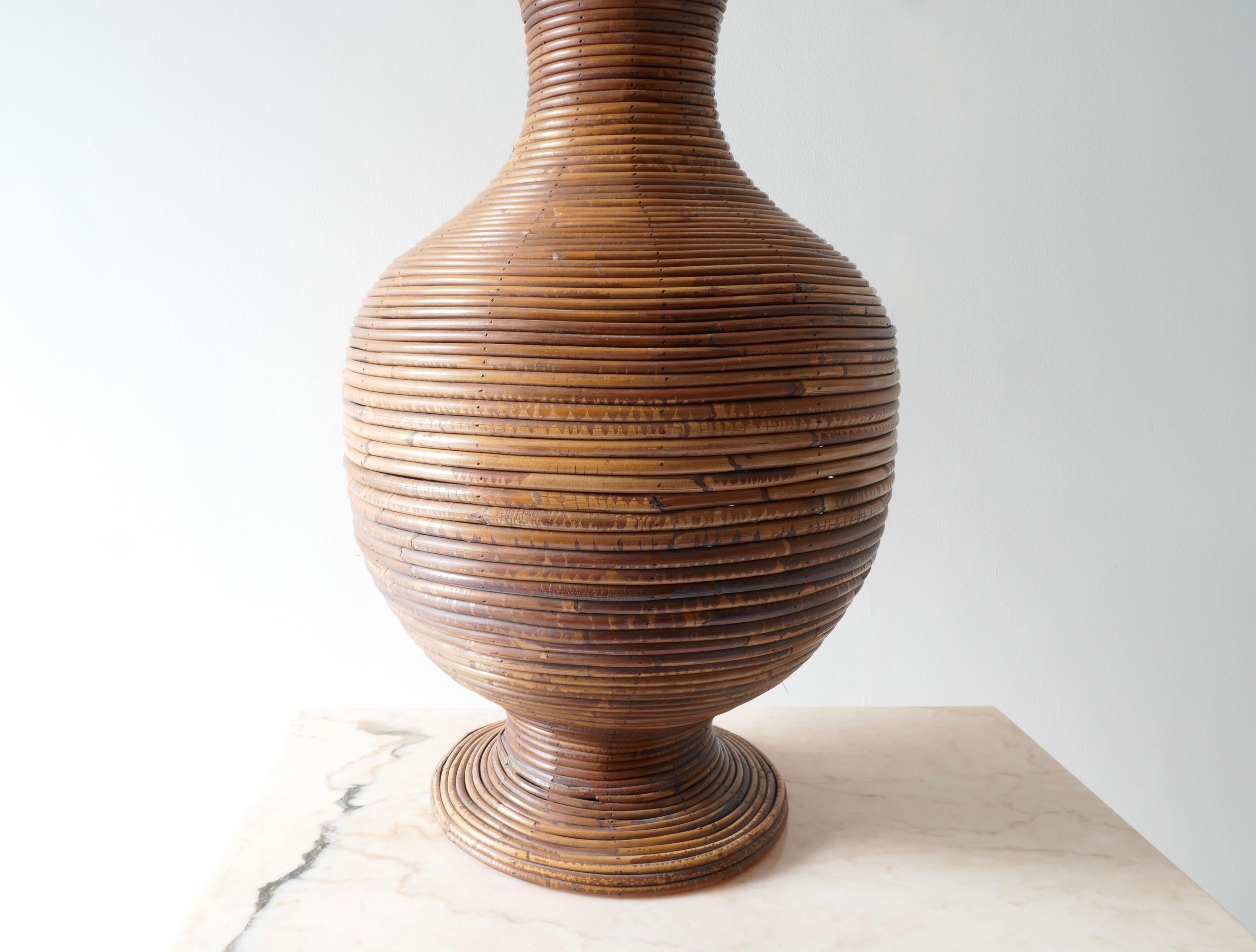 Large Pencil Reed Rattan Floor Vase, Italy 1960s For Sale 1