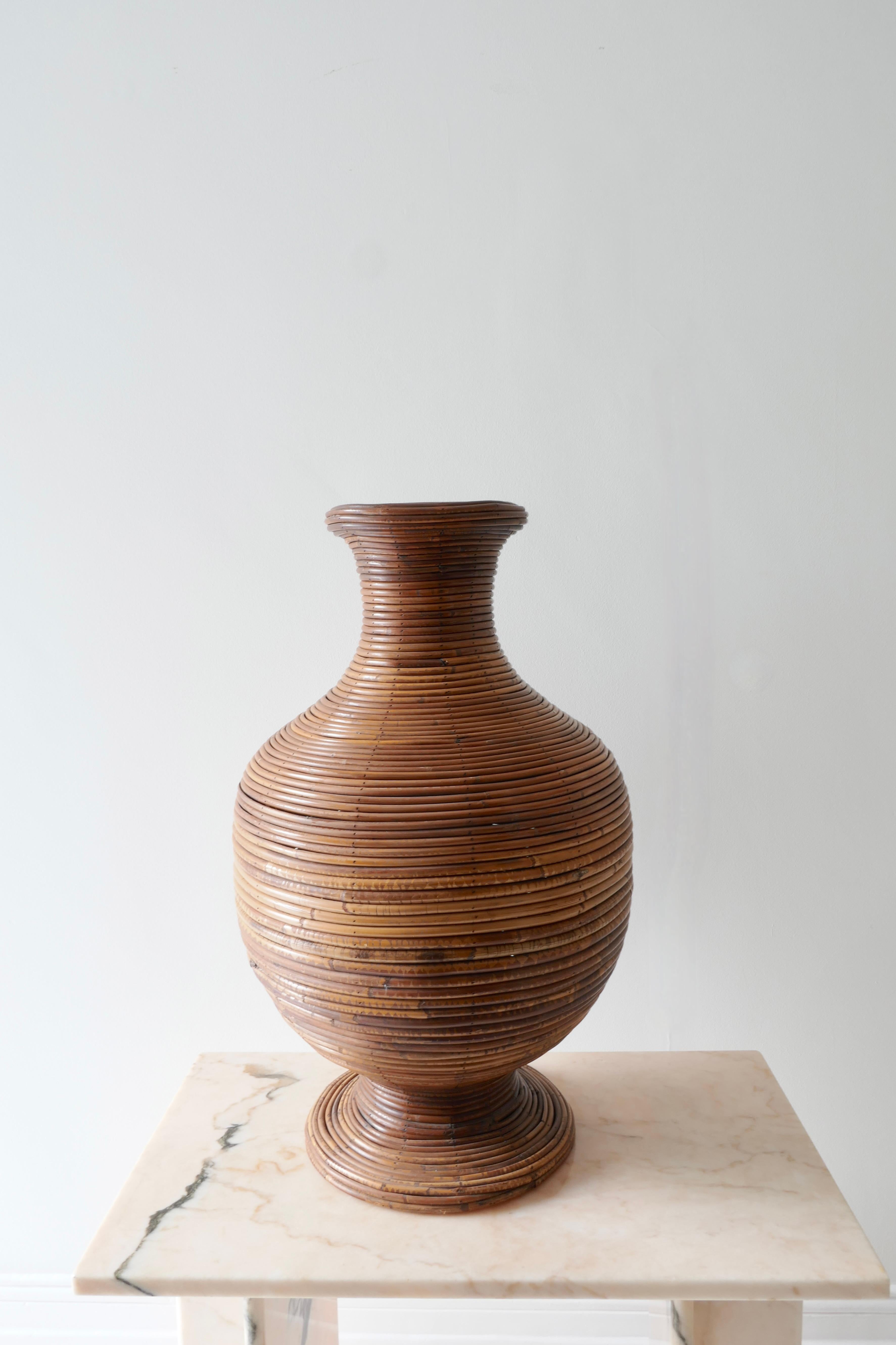 Large Pencil Reed Rattan Floor Vase, Italy 1960s For Sale 2