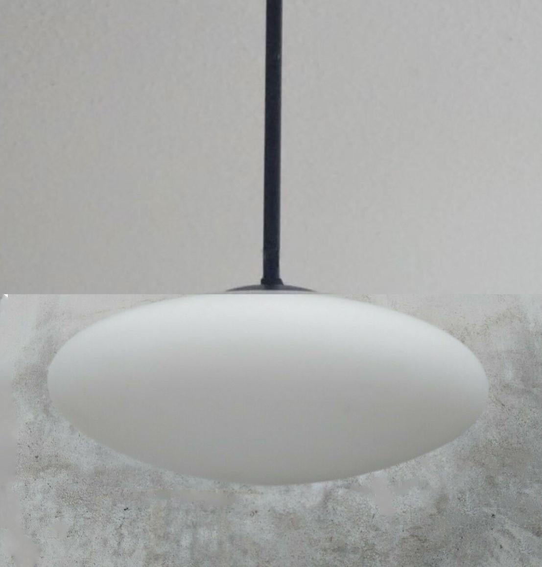 Mid-Century Modern Large Pendant by Arredoluce, Italy, 1950s, Brushed Satin Glass Diffuser For Sale