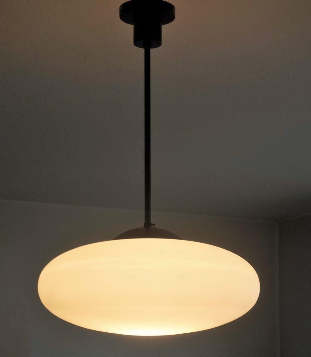 20th Century Large Pendant by Arredoluce, Italy, 1950s, Brushed Satin Glass Diffuser For Sale