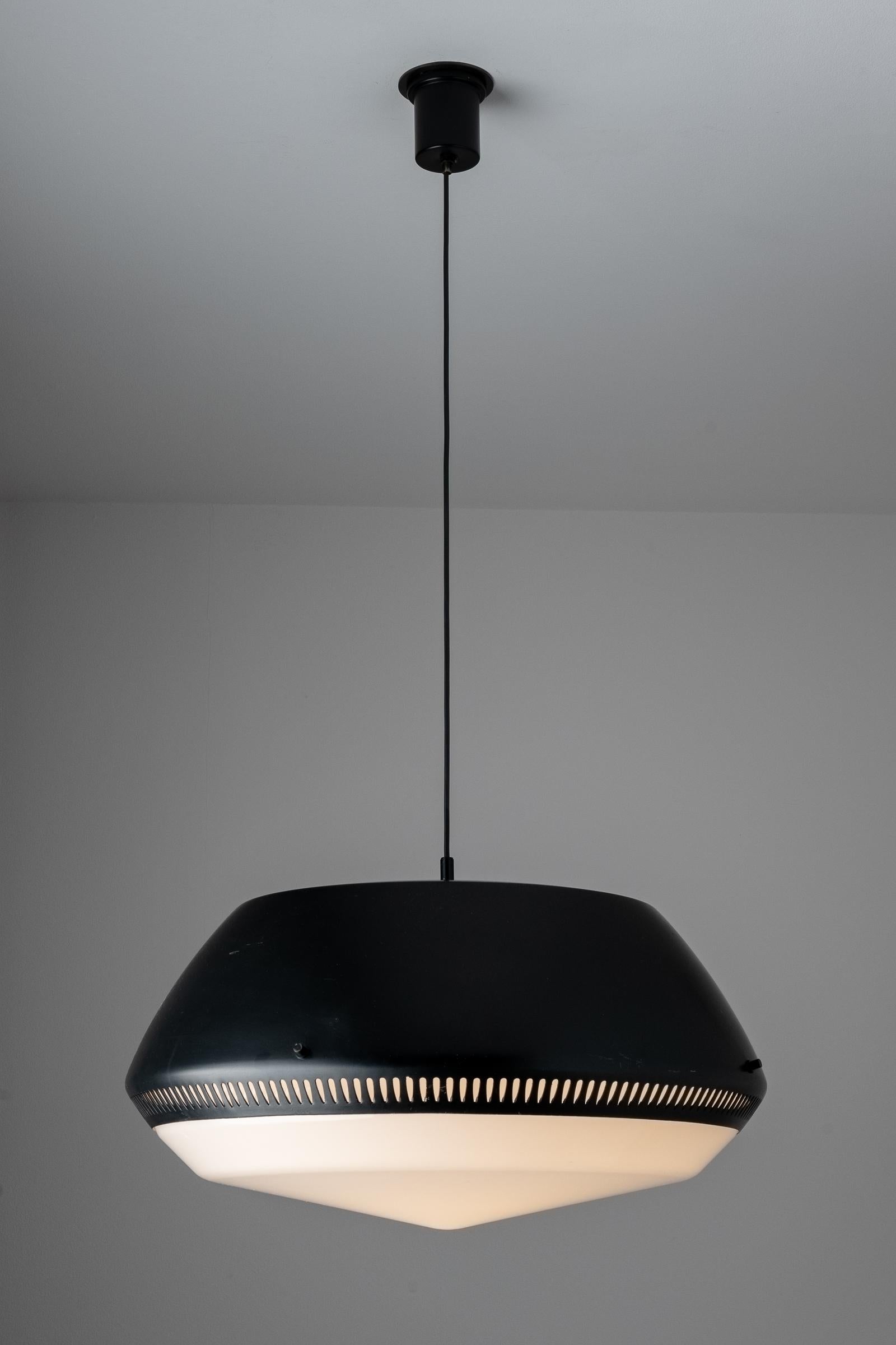 Large Pendant by Greco. Manufactured in Italy, circa 1960's. Acrylic, enameled metal. Custom backplate, original canopy. Wired for U.S. standards. We recommend one E27 60w maximum bulb. Bulb not included. height displayed is OAH.