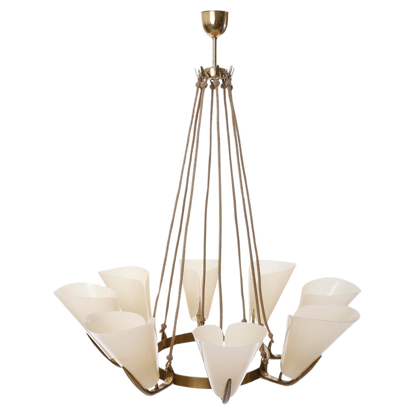 Austrian Large Pendant Chandelier, Brass Champagne Amber Plexiglass Acryl Glass, 1960