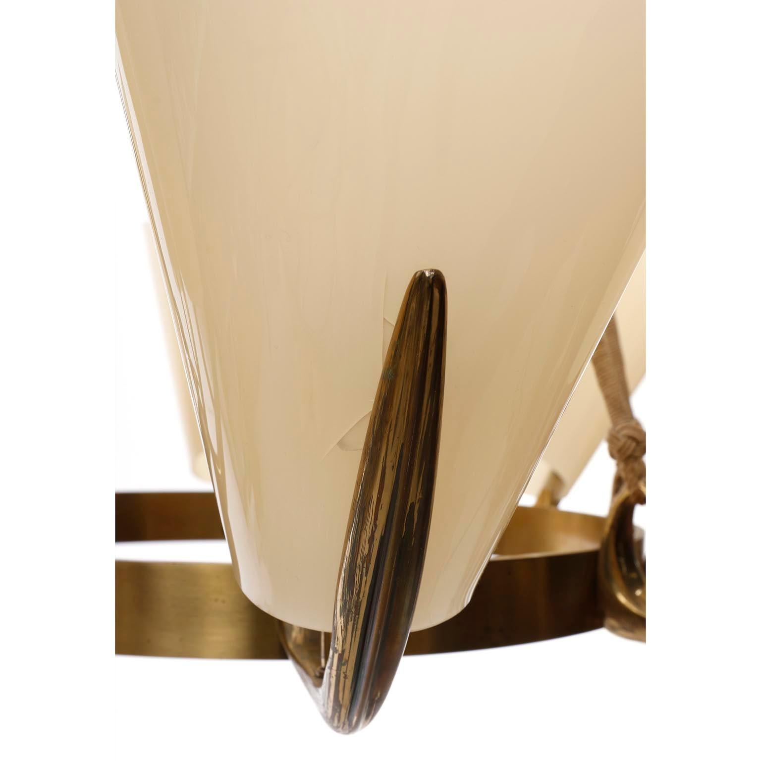 Large Pendant Chandelier, Brass Champagne Amber Plexiglass Acryl Glass, 1960 For Sale 1