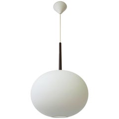 Large Pendant in Oak and Opaline Glass by Luxus, Sweden