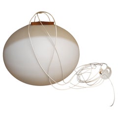 Large Pendant in Oak and Opaline Glass by Luxus, Sweden