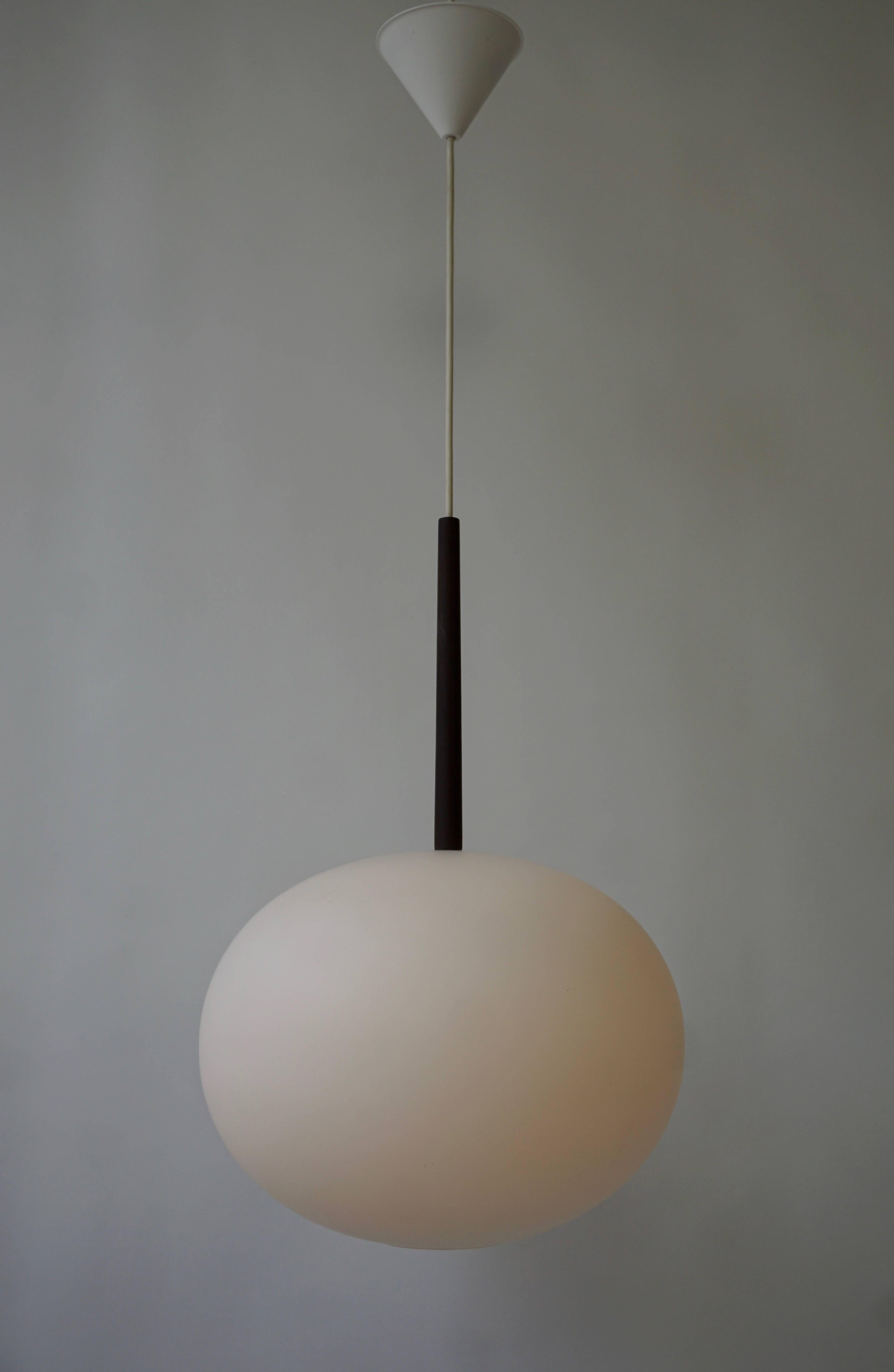 Swedish Large Pendant in Oak and Opaline Glass by Luxus, Sweden