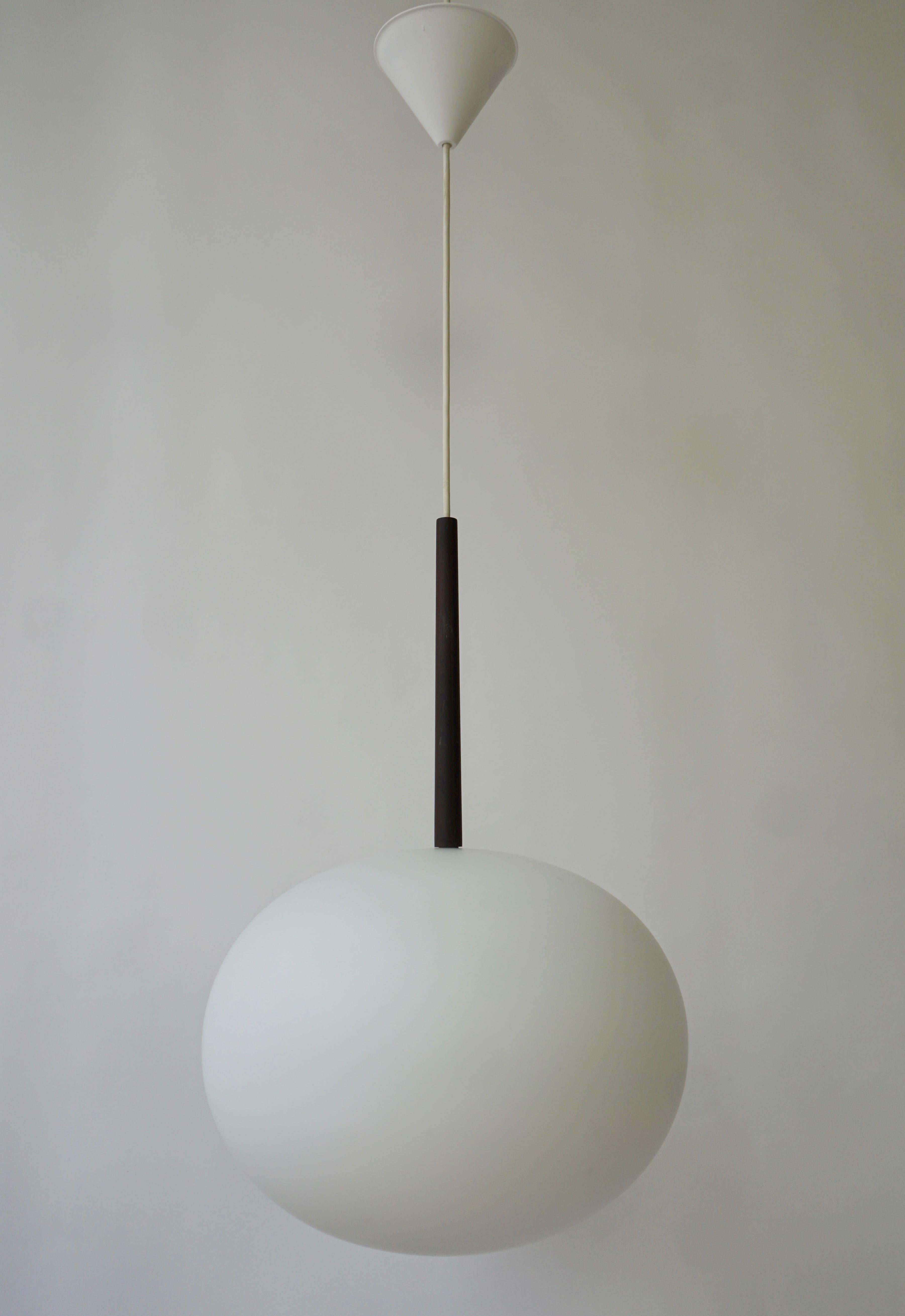 Large Pendant in Oak and Opaline Glass by Luxus, Sweden In Good Condition In Antwerp, BE