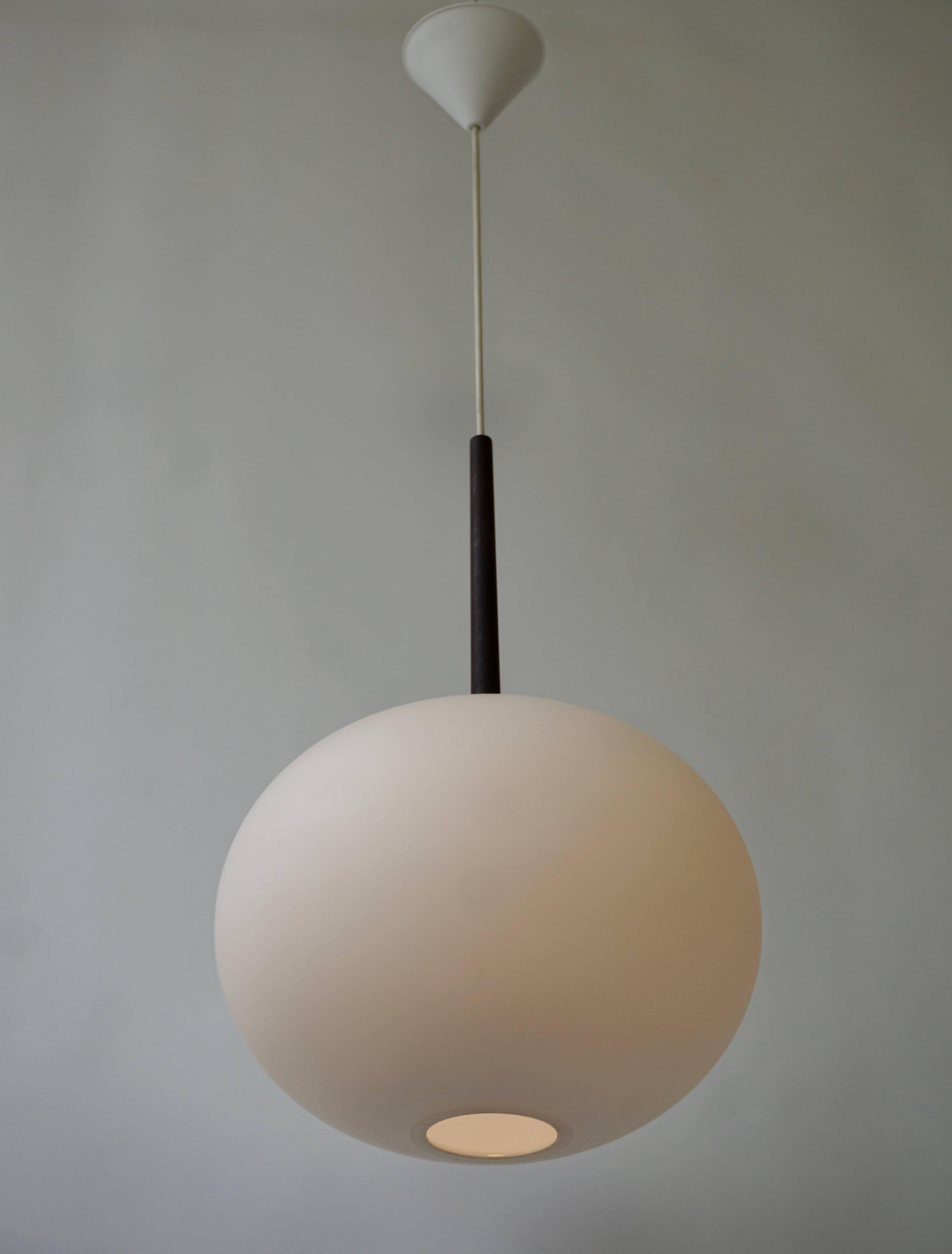 20th Century Large Pendant in Oak and Opaline Glass by Luxus, Sweden
