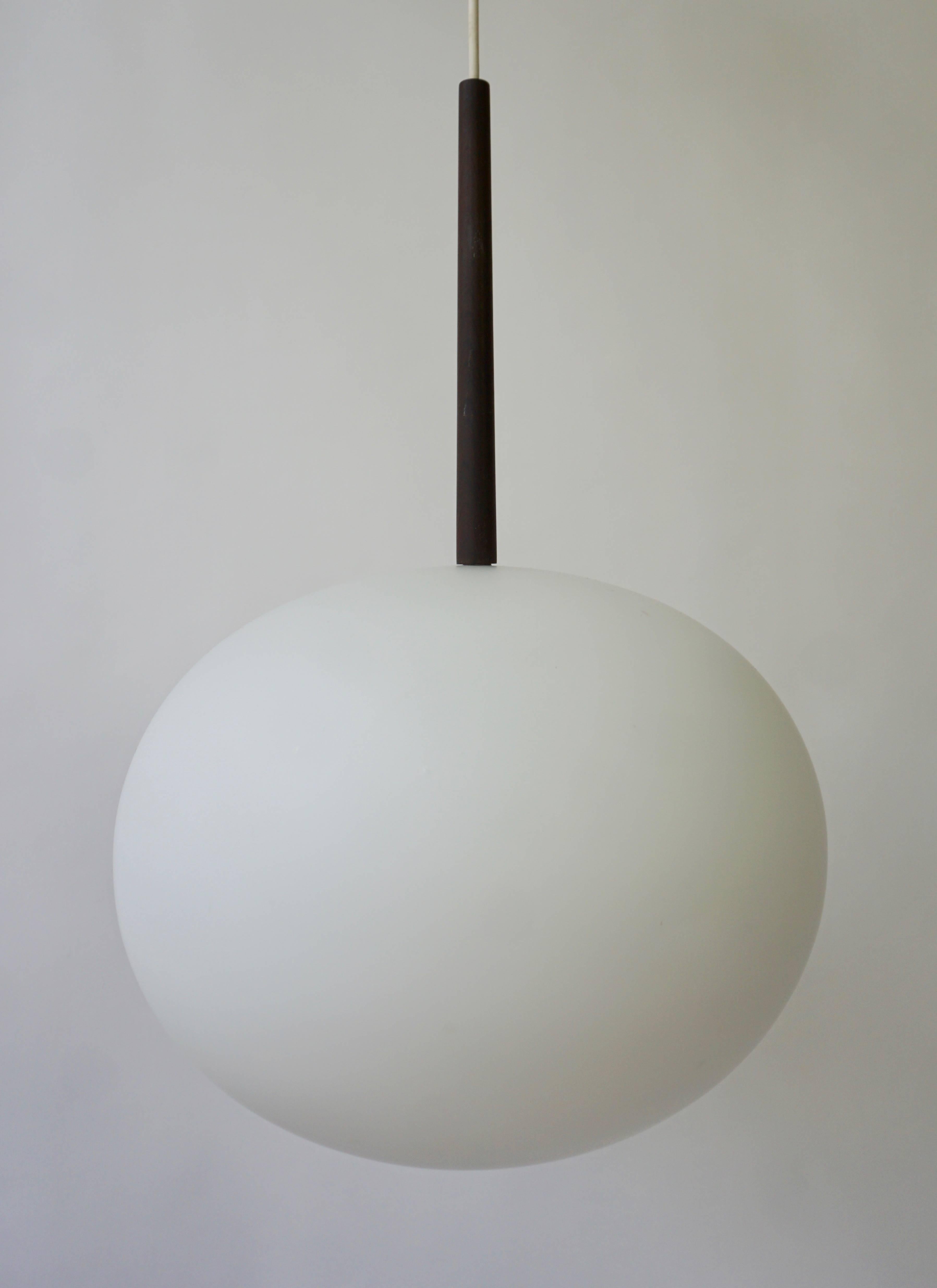 Large Pendant in Oak and Opaline Glass by Luxus, Sweden 1