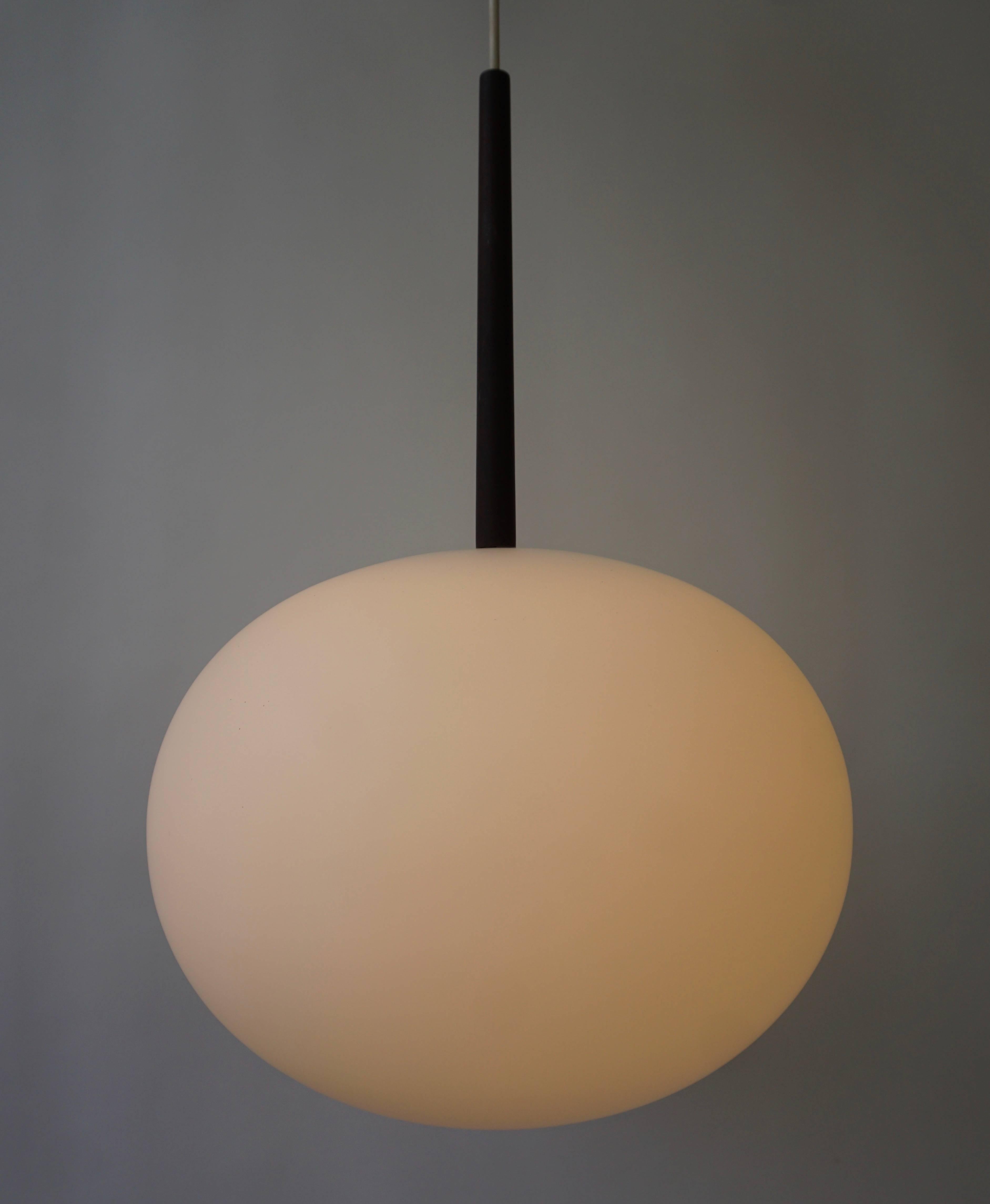 Large Pendant in Oak and Opaline Glass by Luxus, Sweden 2