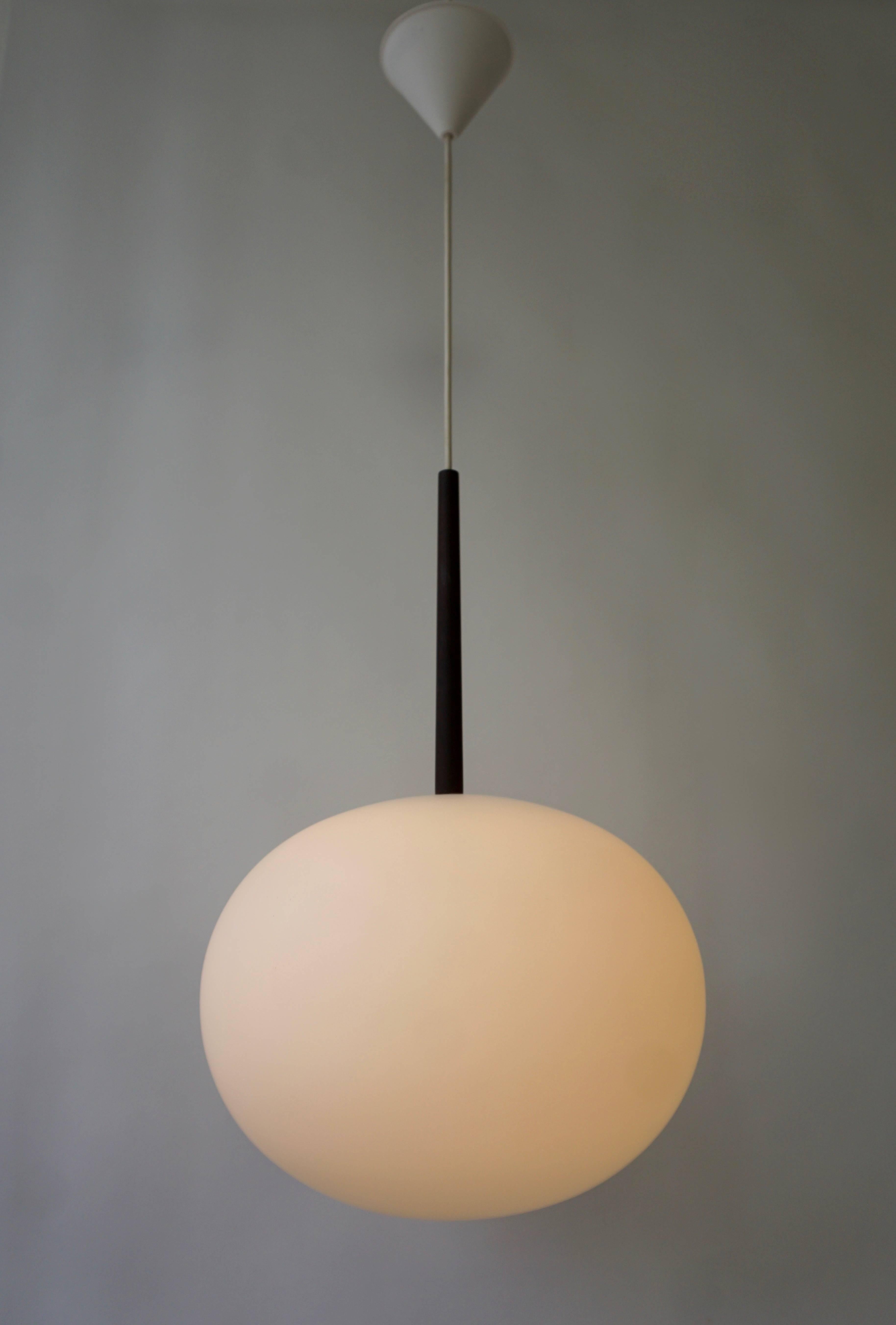 Large Pendant in Oak and Opaline Glass by Luxus, Sweden 3
