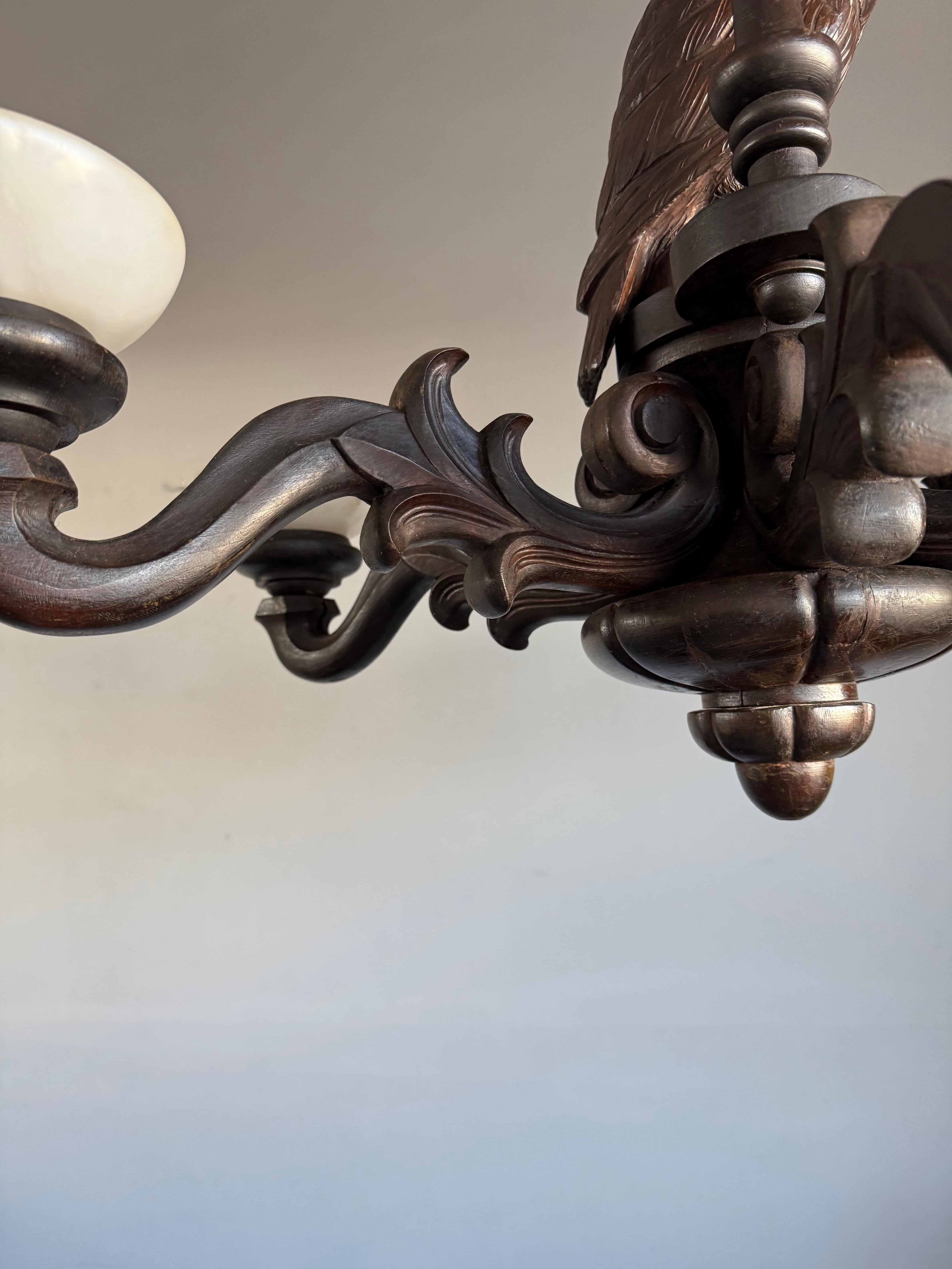 Extreme Rare Antique Carved Chandelier with Great American Eagle Sculpture 1920s For Sale 2