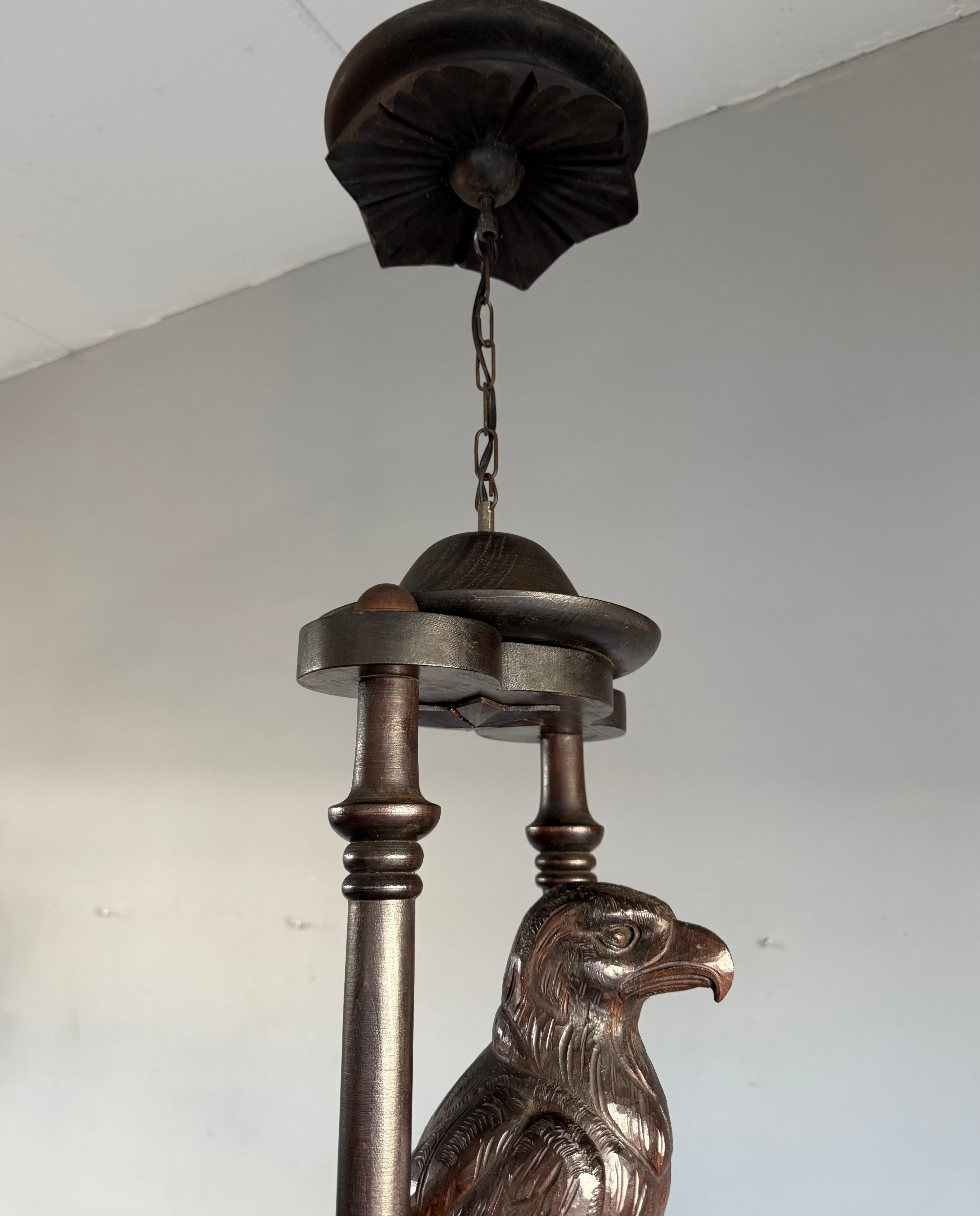 Extreme Rare Antique Carved Chandelier with Great American Eagle Sculpture 1920s For Sale 4