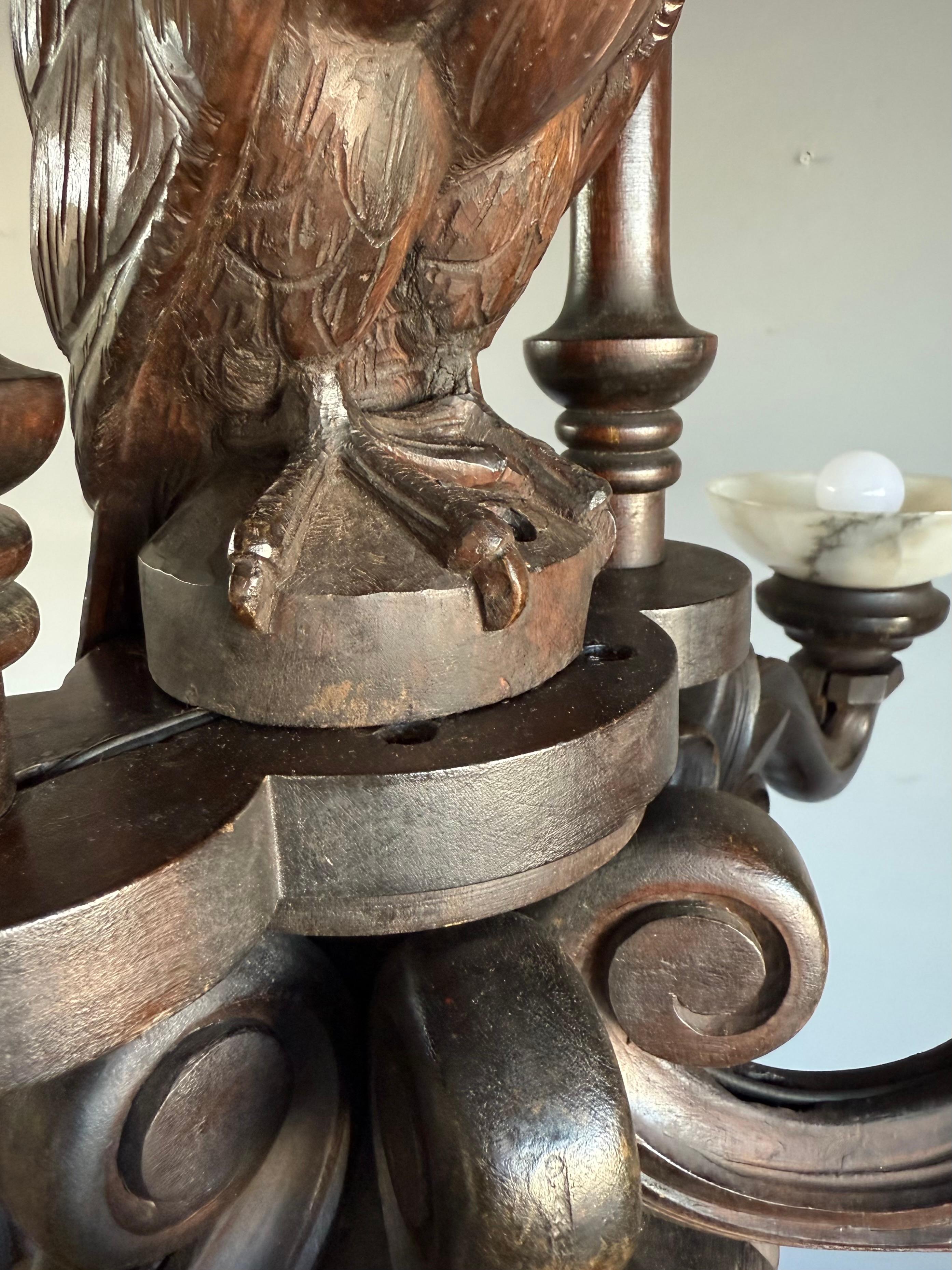 Extreme Rare Antique Carved Chandelier with Great American Eagle Sculpture 1920s For Sale 5