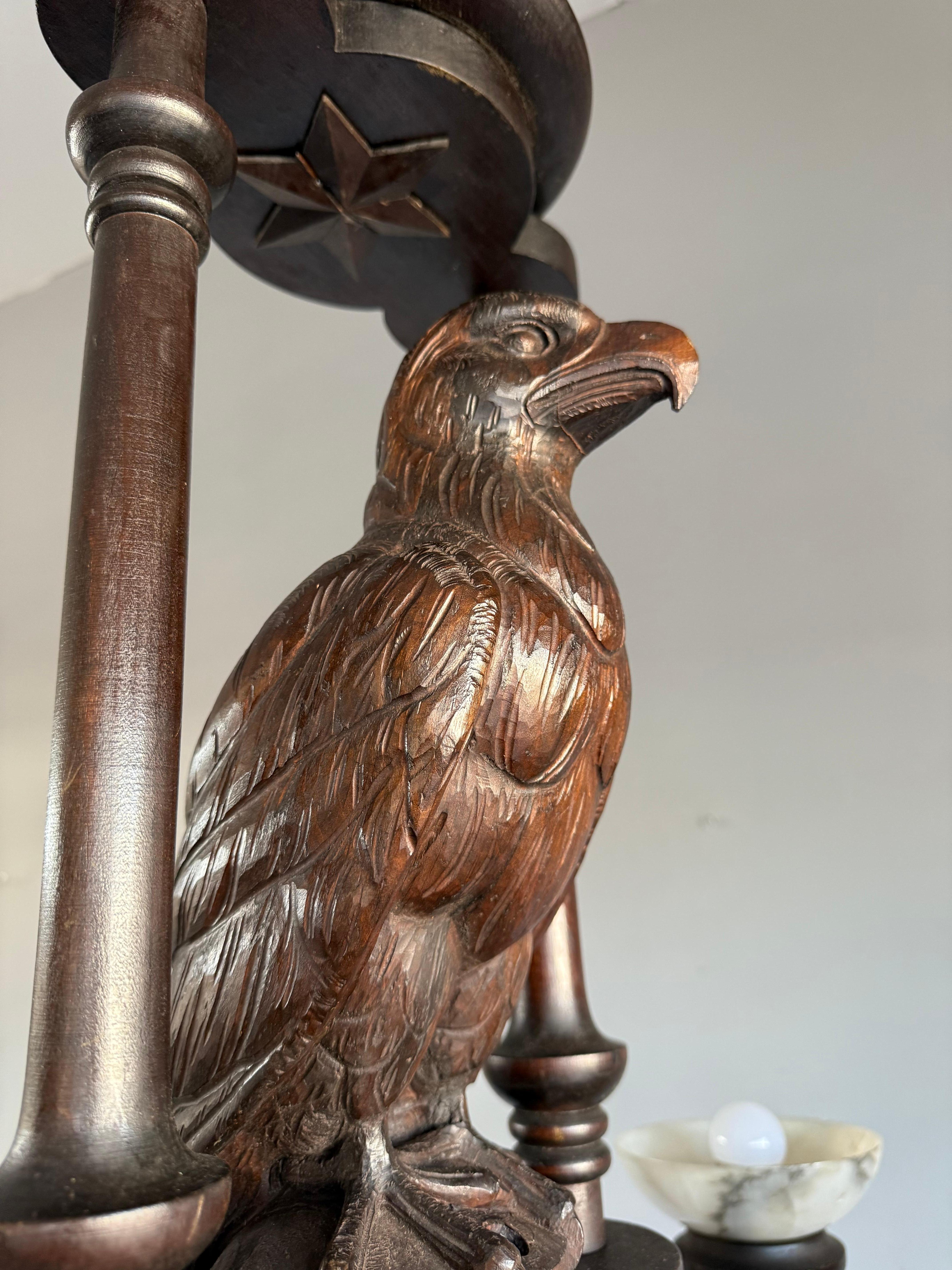 Extreme Rare Antique Carved Chandelier with Great American Eagle Sculpture 1920s For Sale 6