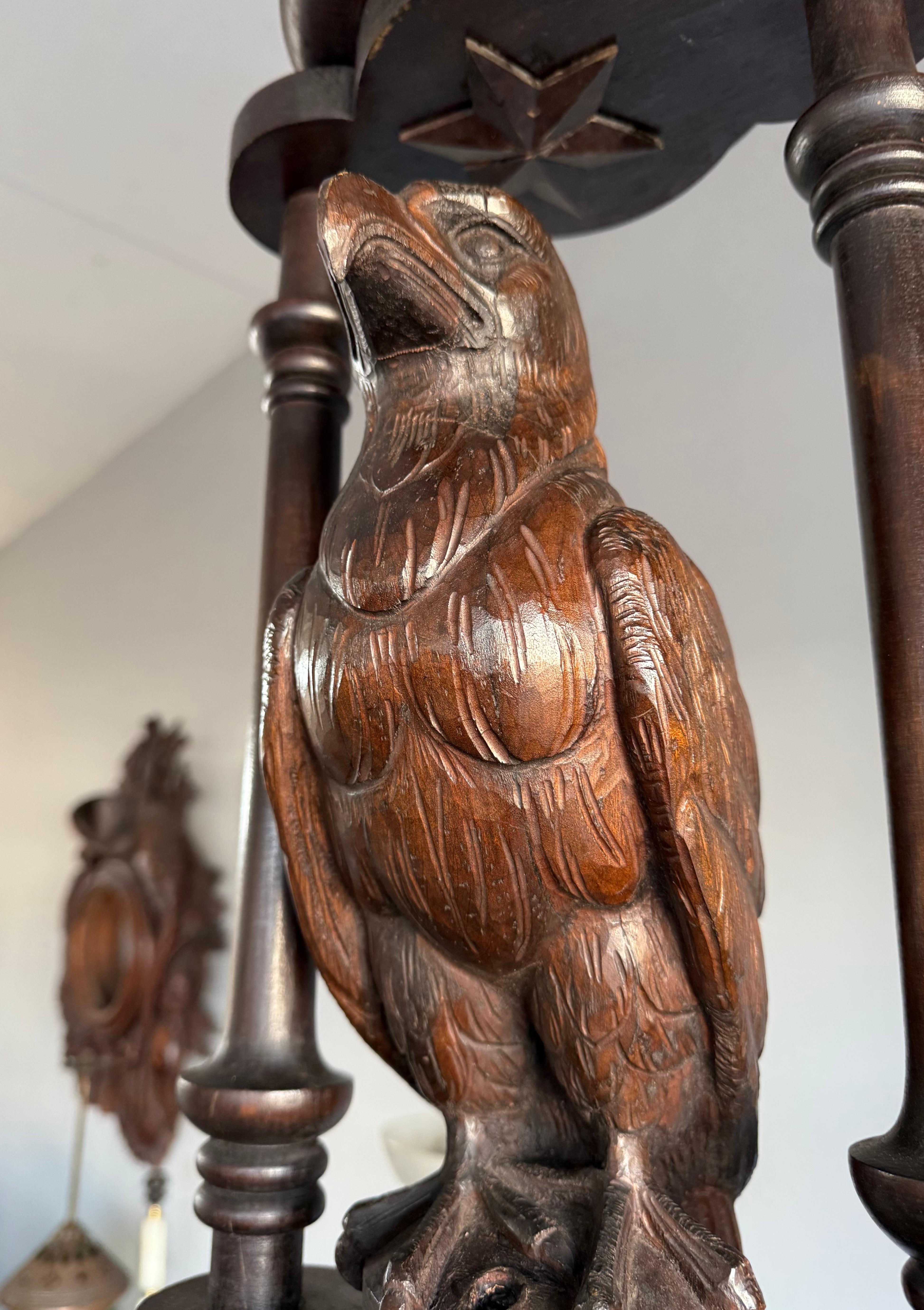 Extreme Rare Antique Carved Chandelier with Great American Eagle Sculpture 1920s For Sale 7