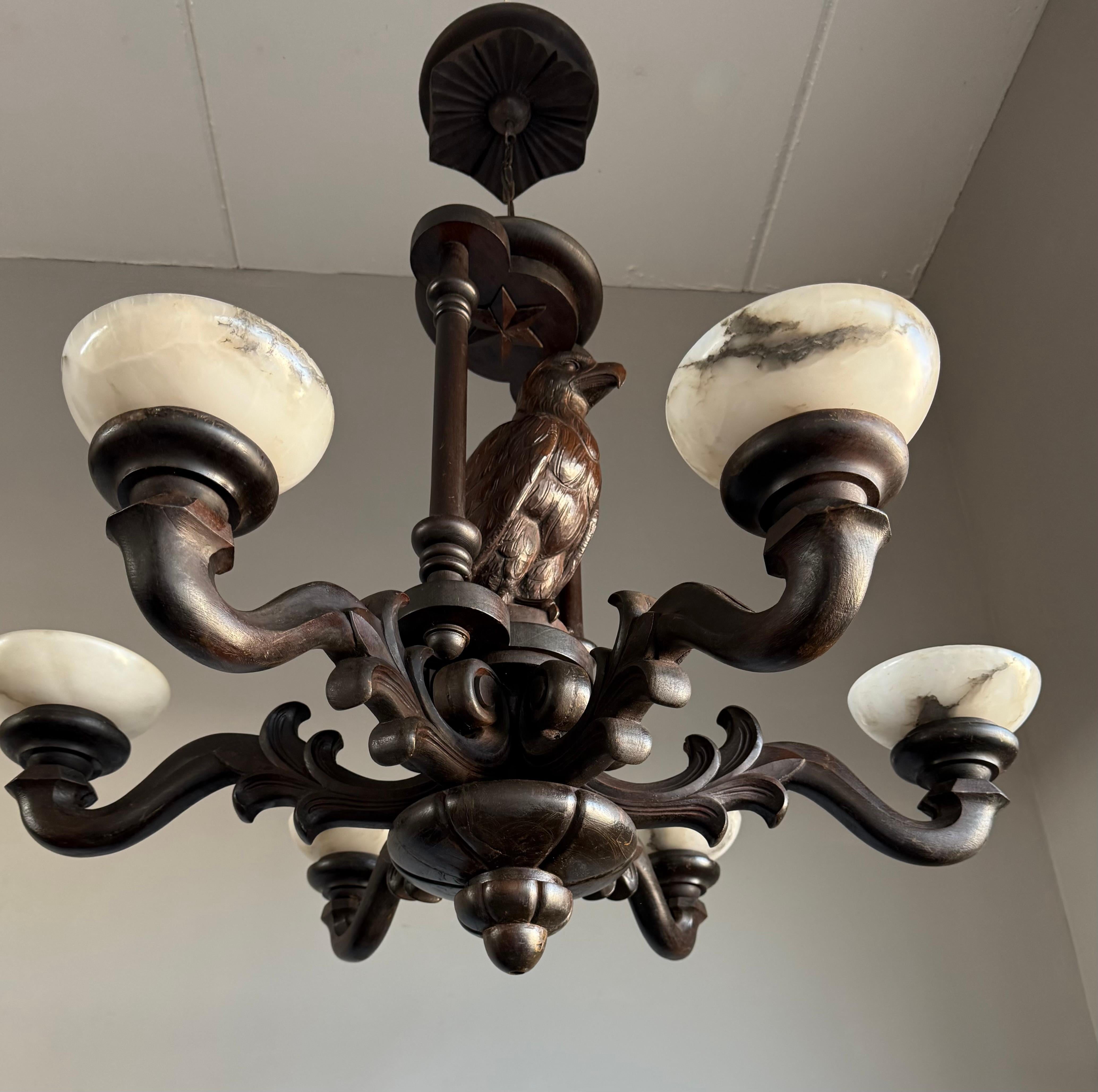 Extreme Rare Antique Carved Chandelier with Great American Eagle Sculpture 1920s For Sale 9