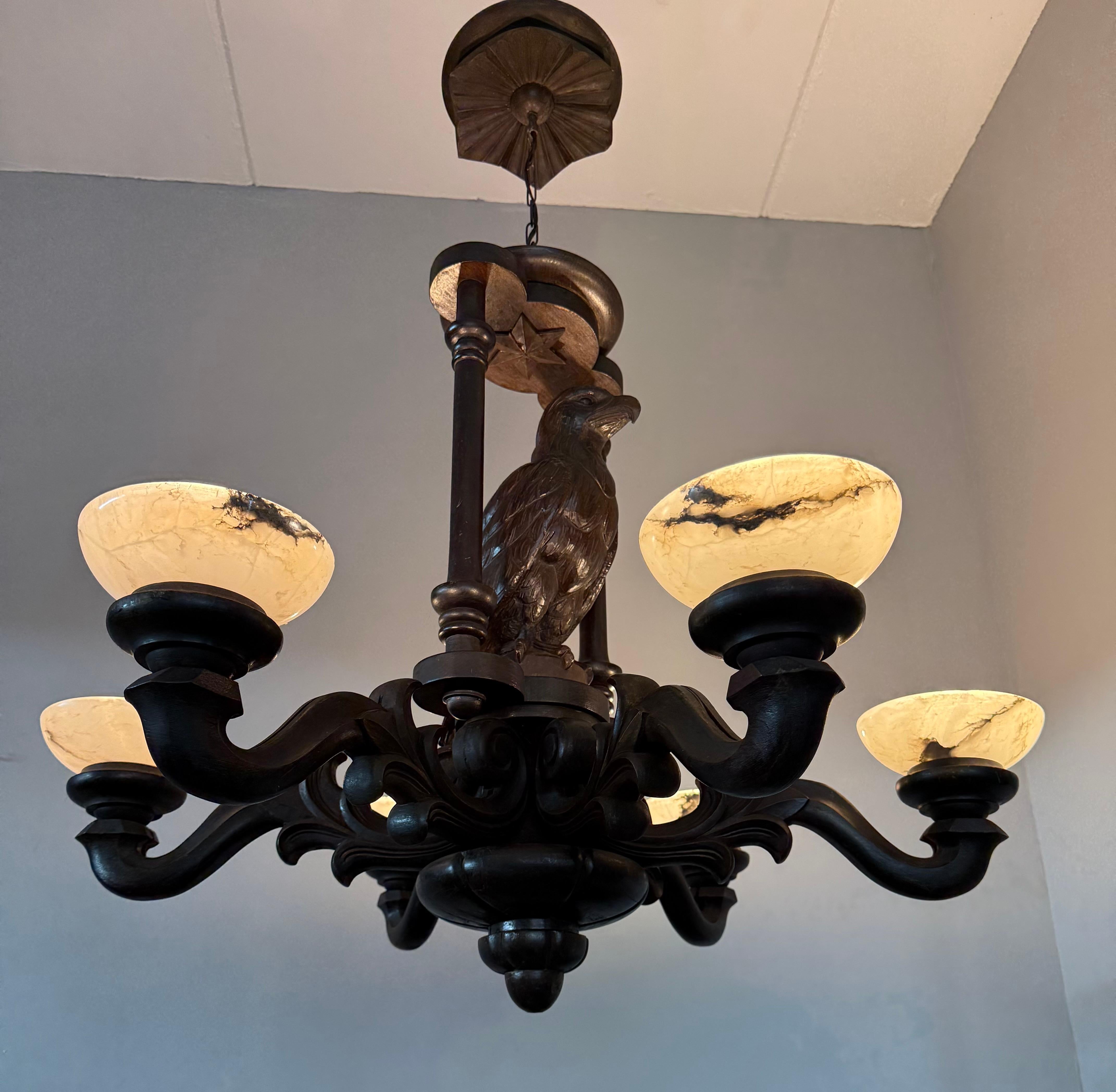 Extreme Rare Antique Carved Chandelier with Great American Eagle Sculpture 1920s For Sale 10