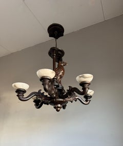 Extreme Rare Antique Carved Chandelier with Great American Eagle Sculpture 1920s