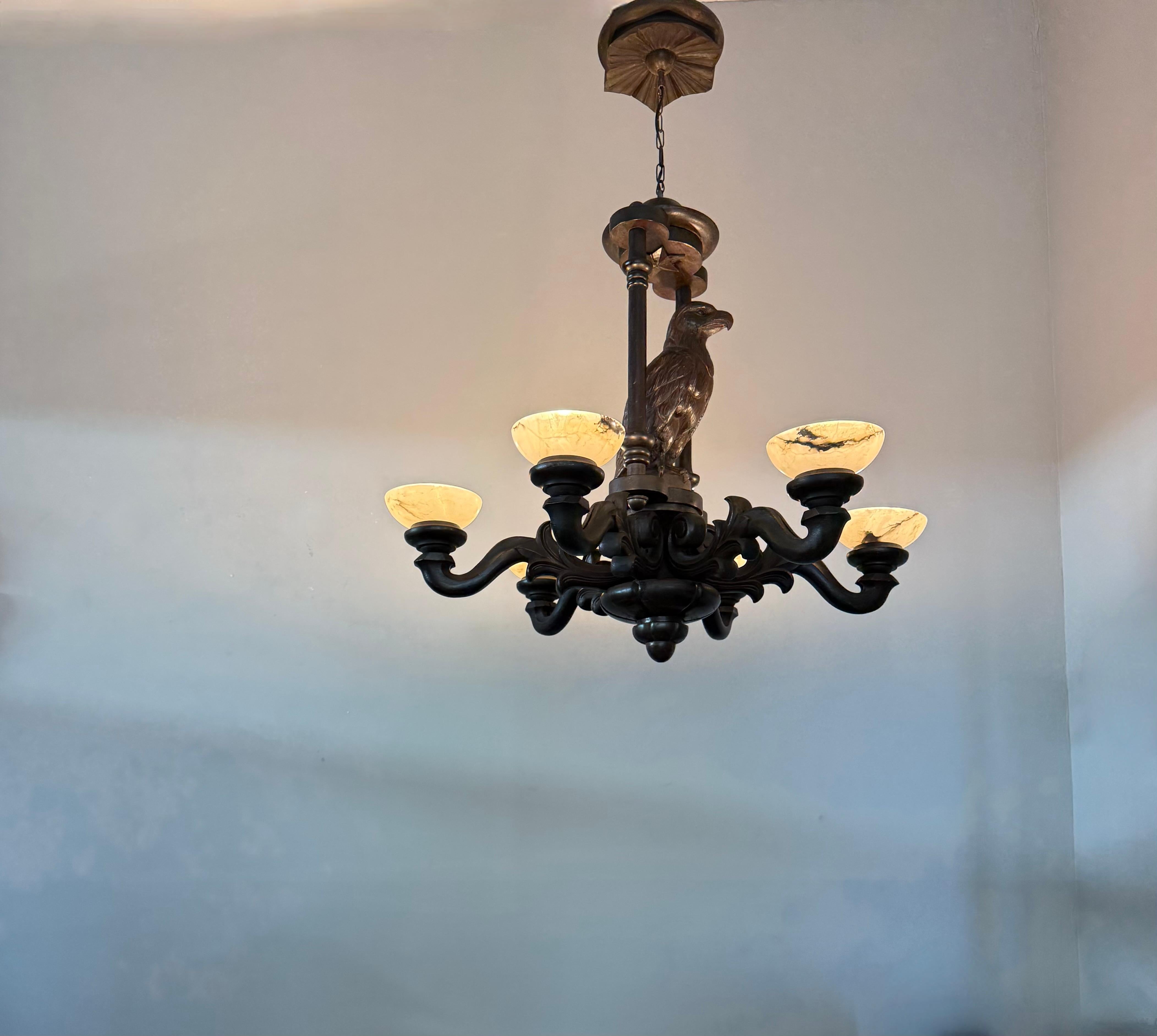 Extreme Rare Antique Carved Chandelier with Great American Eagle Sculpture 1920s For Sale 12