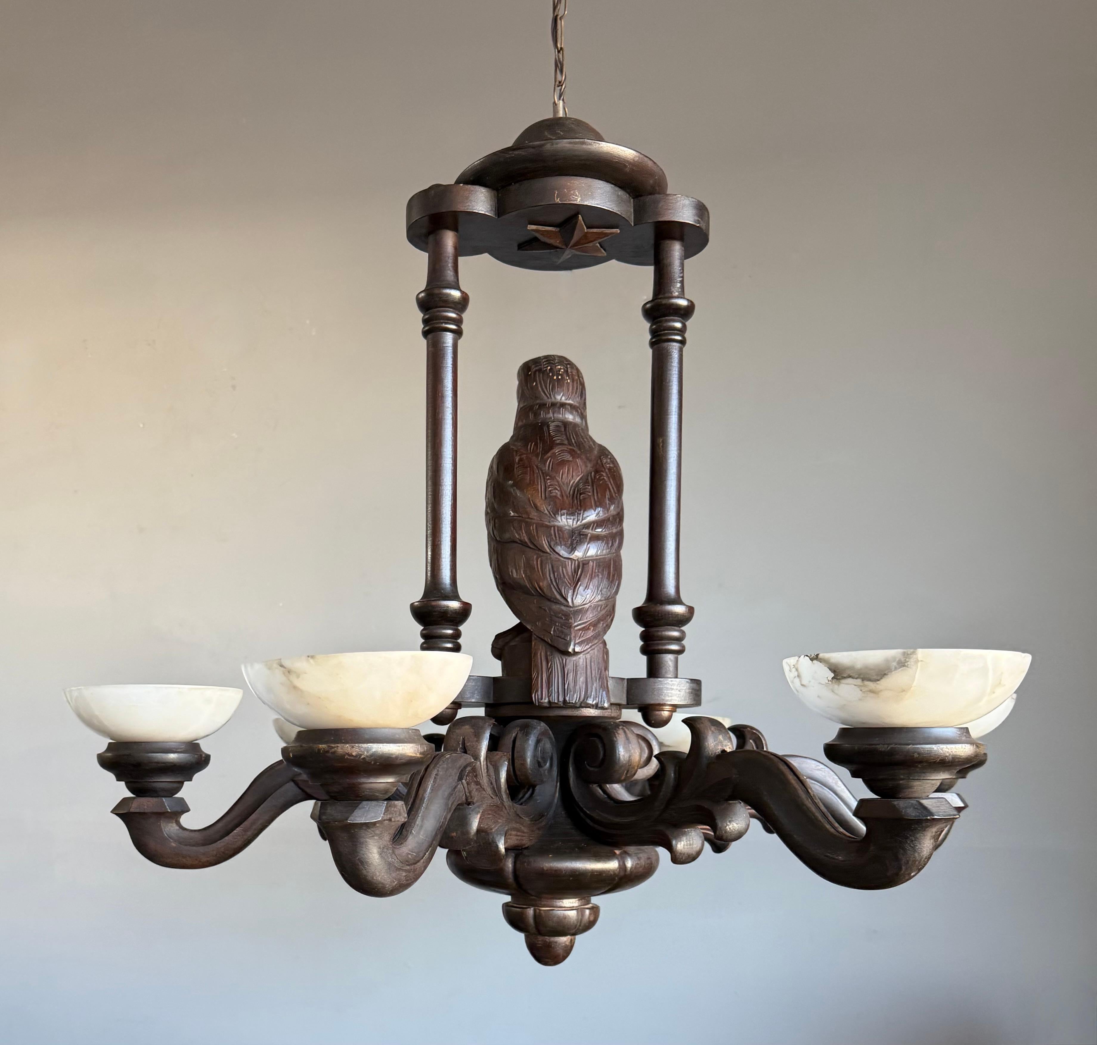 European Extreme Rare Antique Carved Chandelier with Great American Eagle Sculpture 1920s For Sale