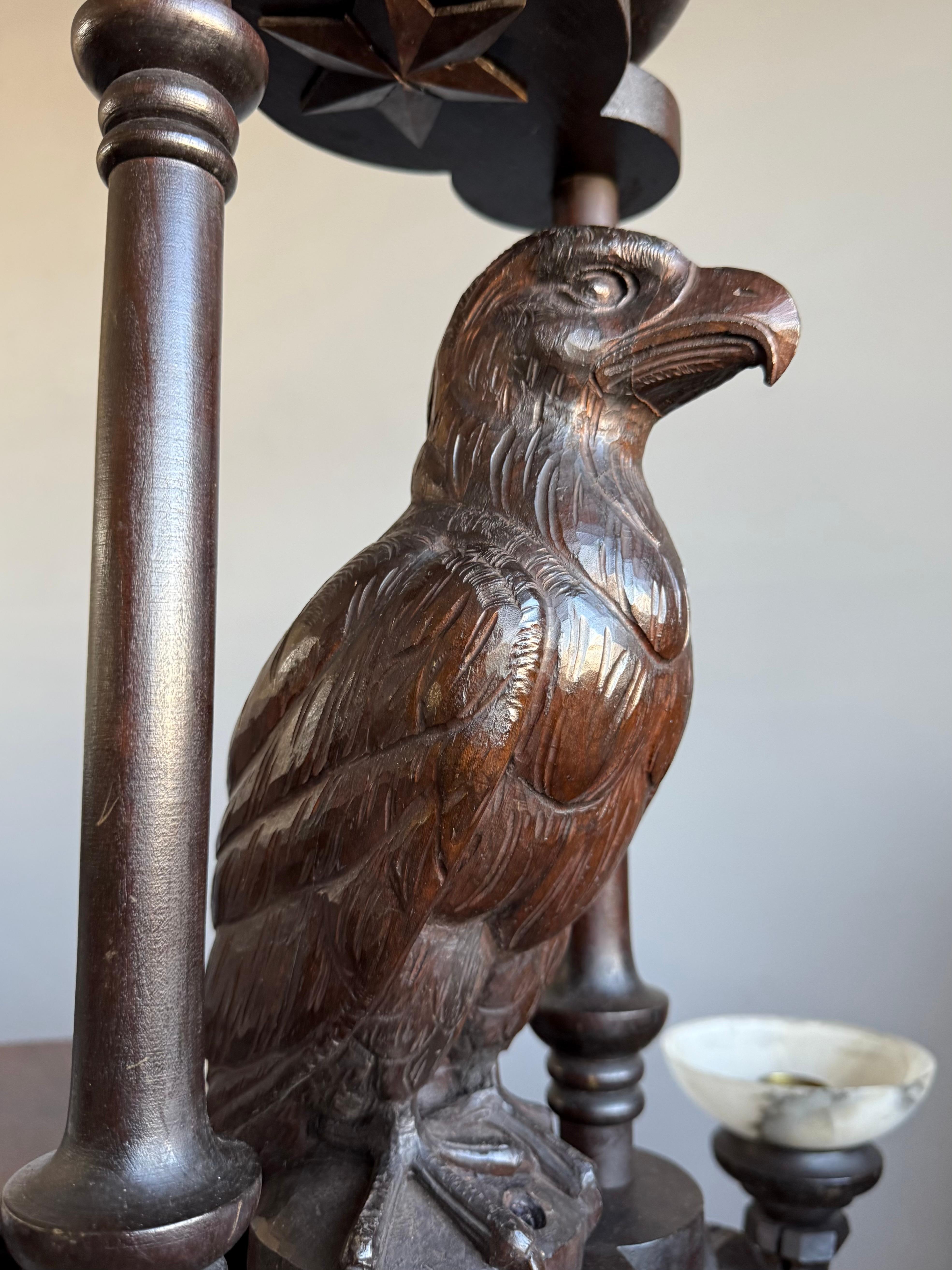 Metal Extreme Rare Antique Carved Chandelier with Great American Eagle Sculpture 1920s For Sale