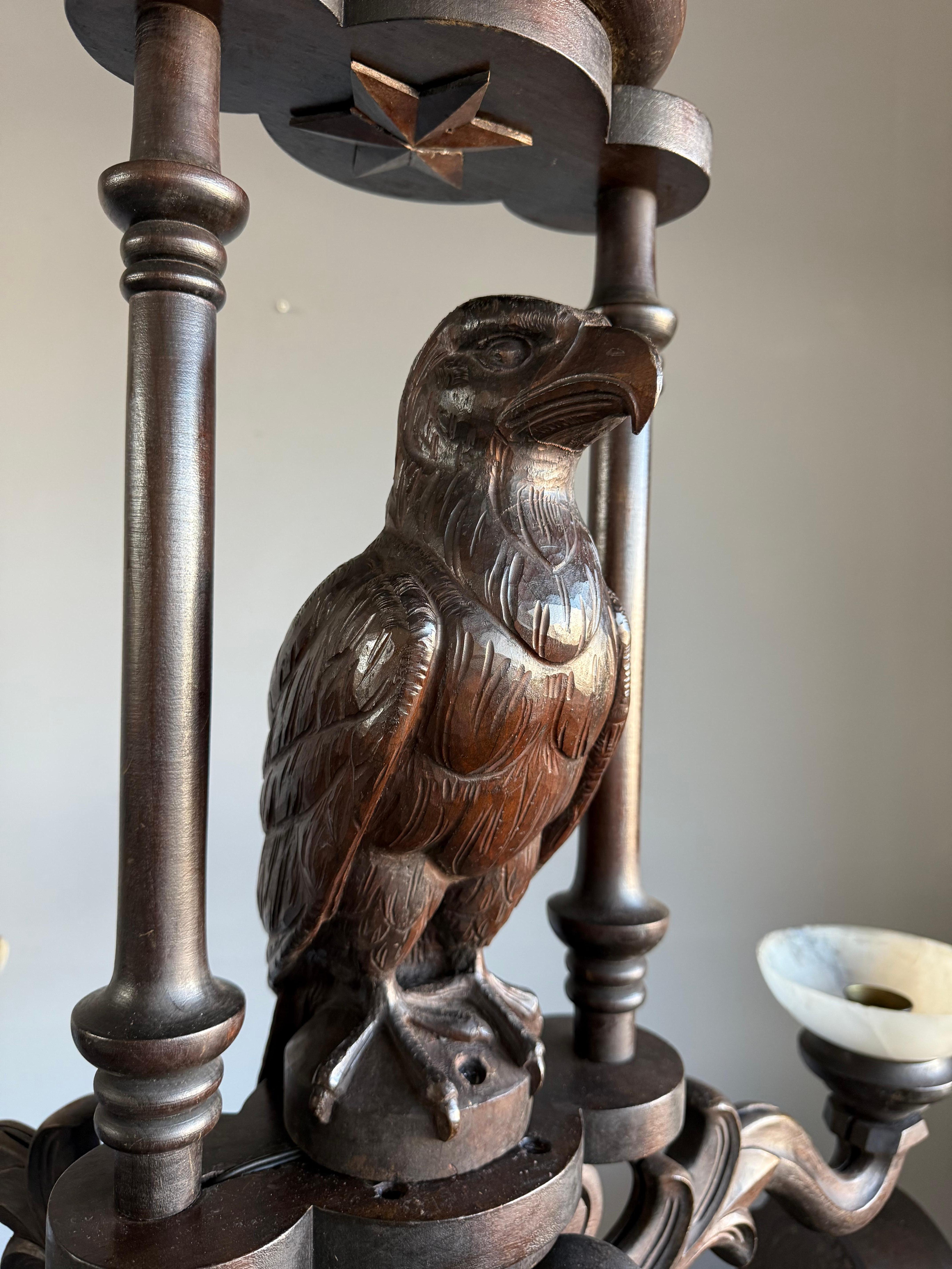 Extreme Rare Antique Carved Chandelier with Great American Eagle Sculpture 1920s For Sale 1