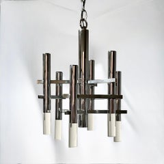 Large Pendant Light in Chrome Metal and Perspex by Gaetano Sciolari, 1970s