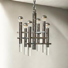 Grande suspension en métal chromé et perspex de Gaetano Sciolari, 1970