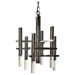 Large Pendant Light in Chrome Metal and Perspex by Gaetano Sciolari, 1970s