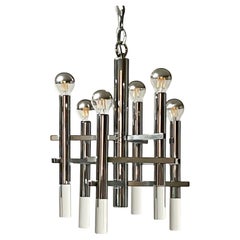 Grande suspension en métal chromé et perspex de Gaetano Sciolari, 1970