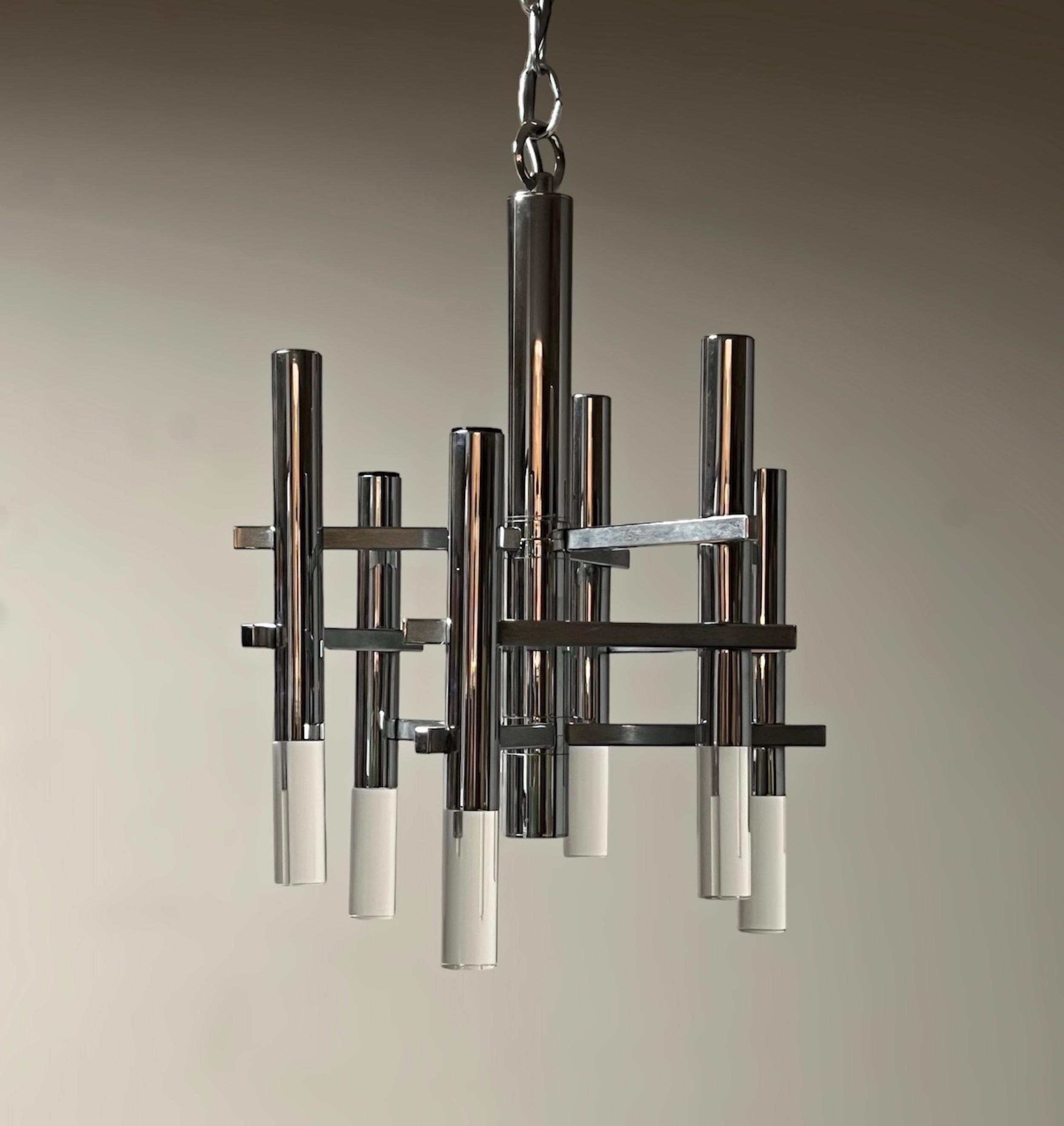 Large Pendant Light in Chrome Metal and Perspex by Gaetano Sciolari, 1970s  For Sale 1