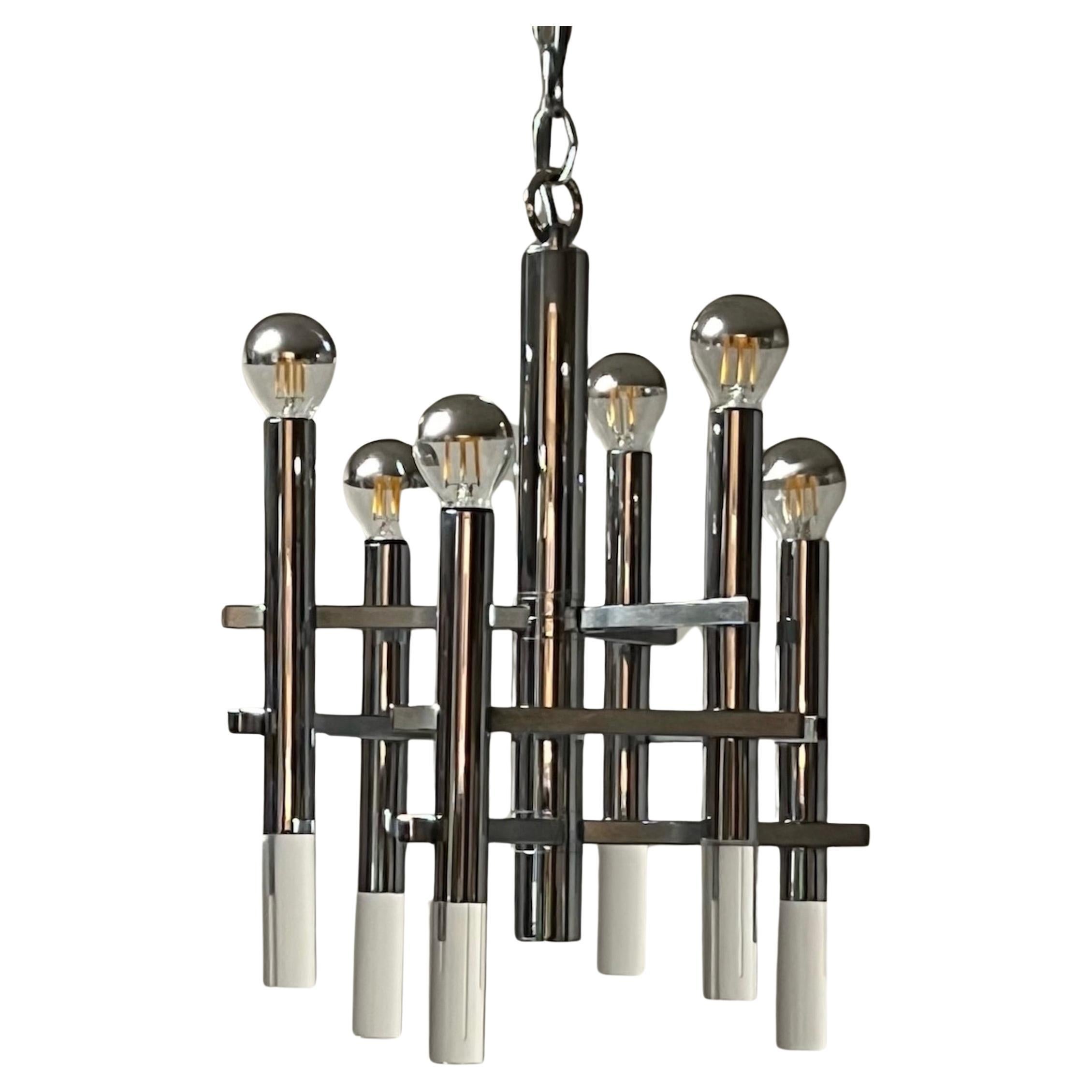 Large Pendant Light in Chrome Metal and Perspex by Gaetano Sciolari, 1970s  For Sale