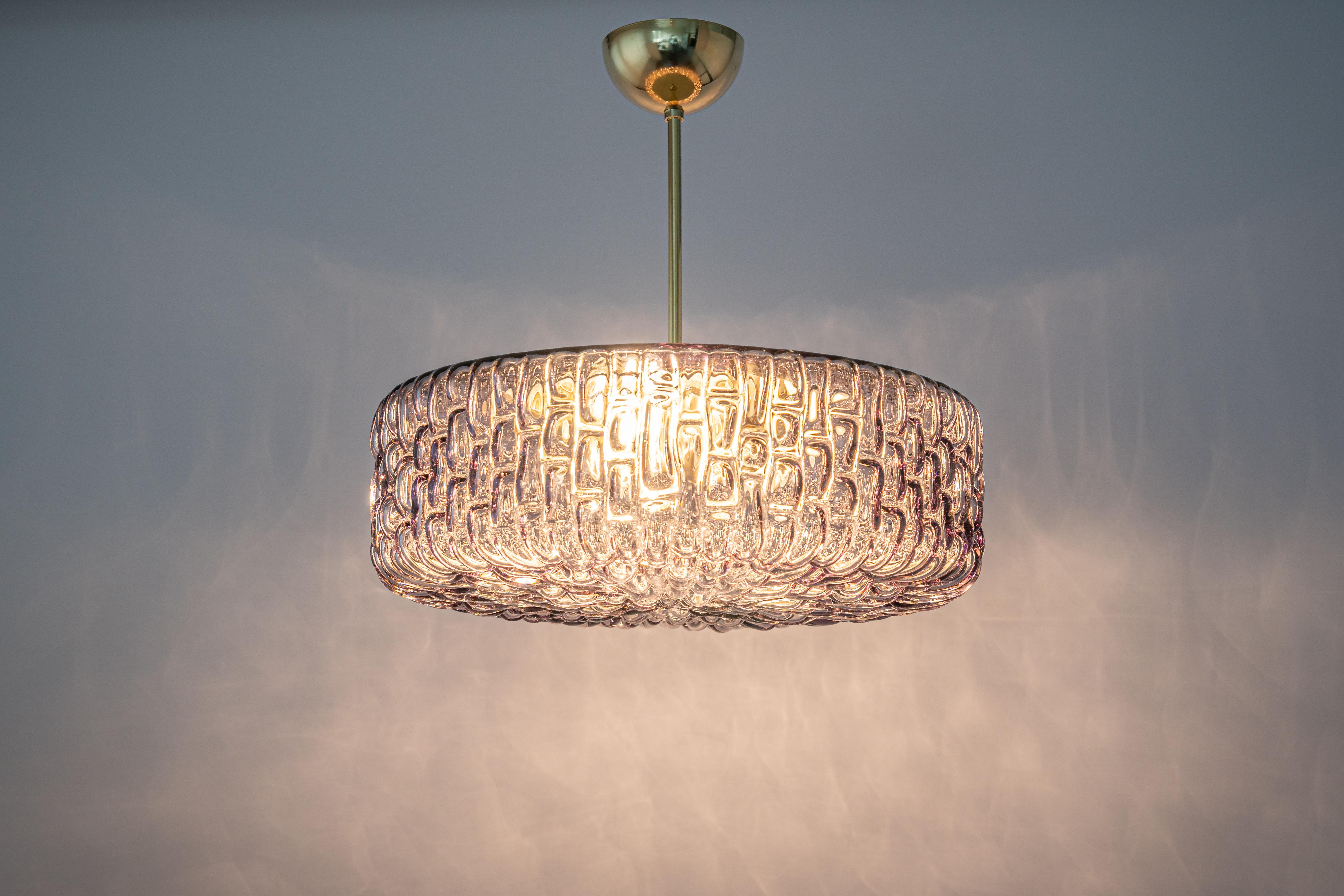 Large Pendant Light with Aged Brass Glass by Rupert Nikoll, Austria, 1960s For Sale 8