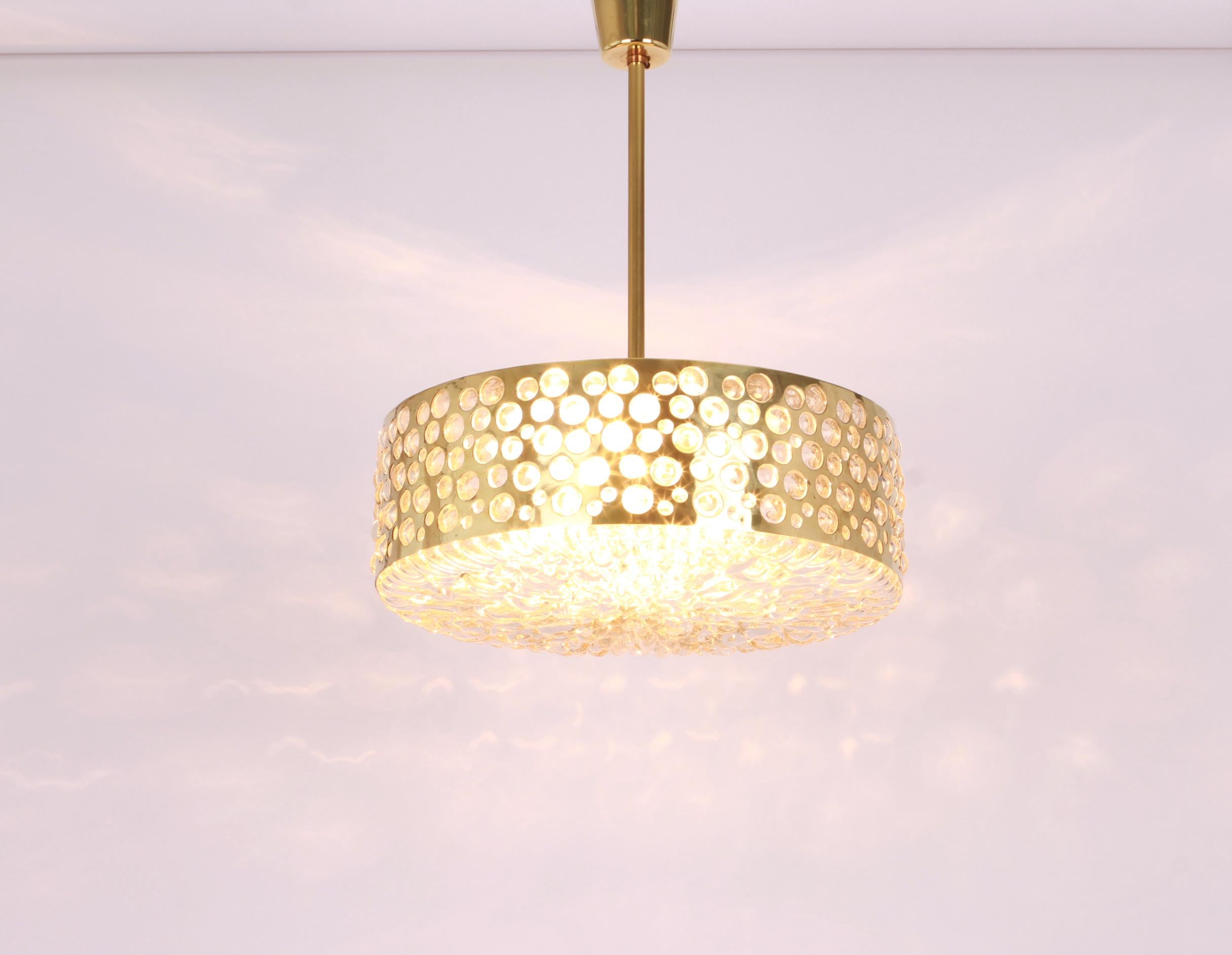 Austrian Large Pendant Light with Aged Brass Glass by Rupert Nikoll, Austria, 1960s For Sale