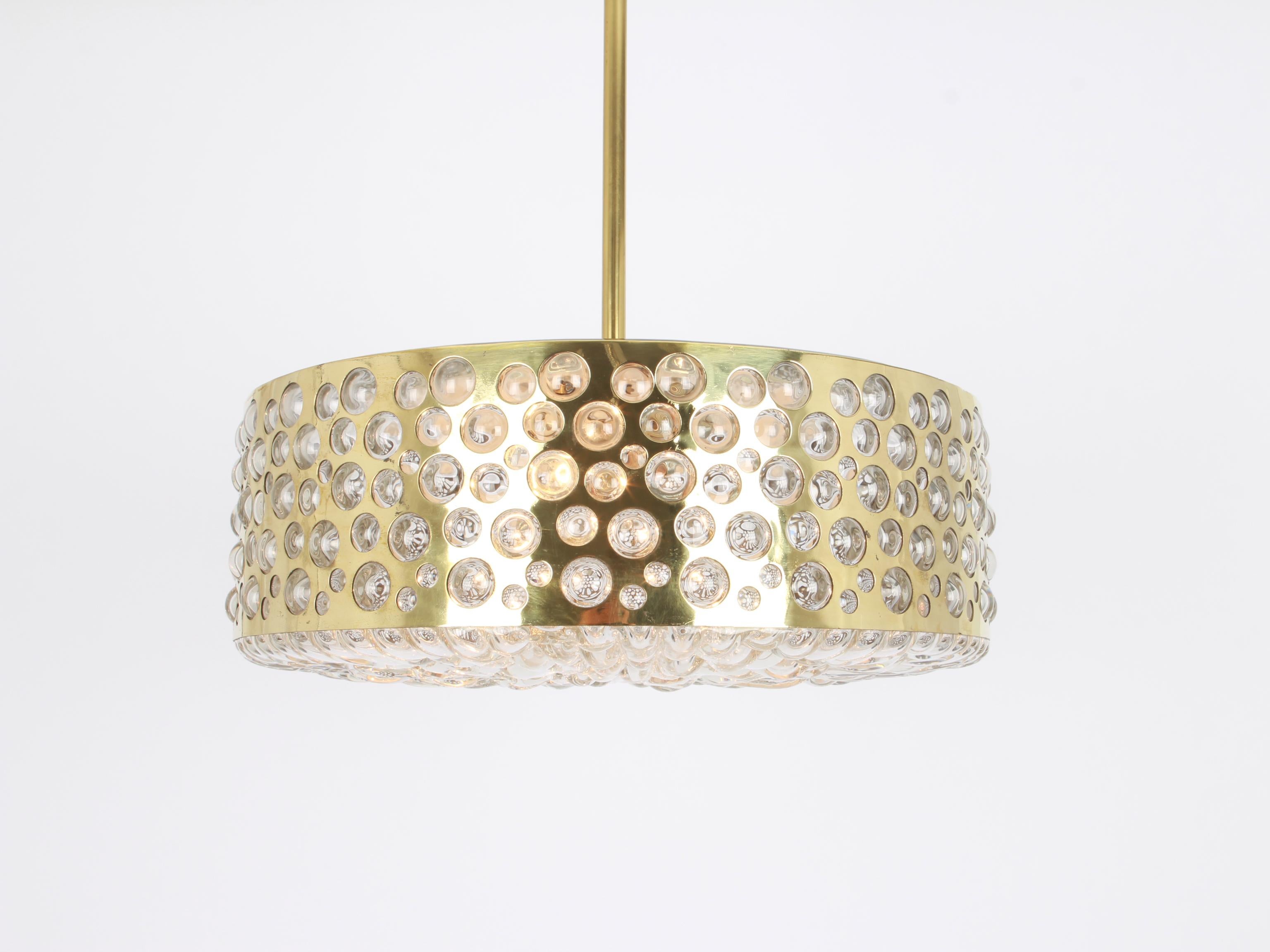 Large Pendant Light with Aged Brass Glass by Rupert Nikoll, Austria, 1960s In Good Condition For Sale In Aachen, NRW