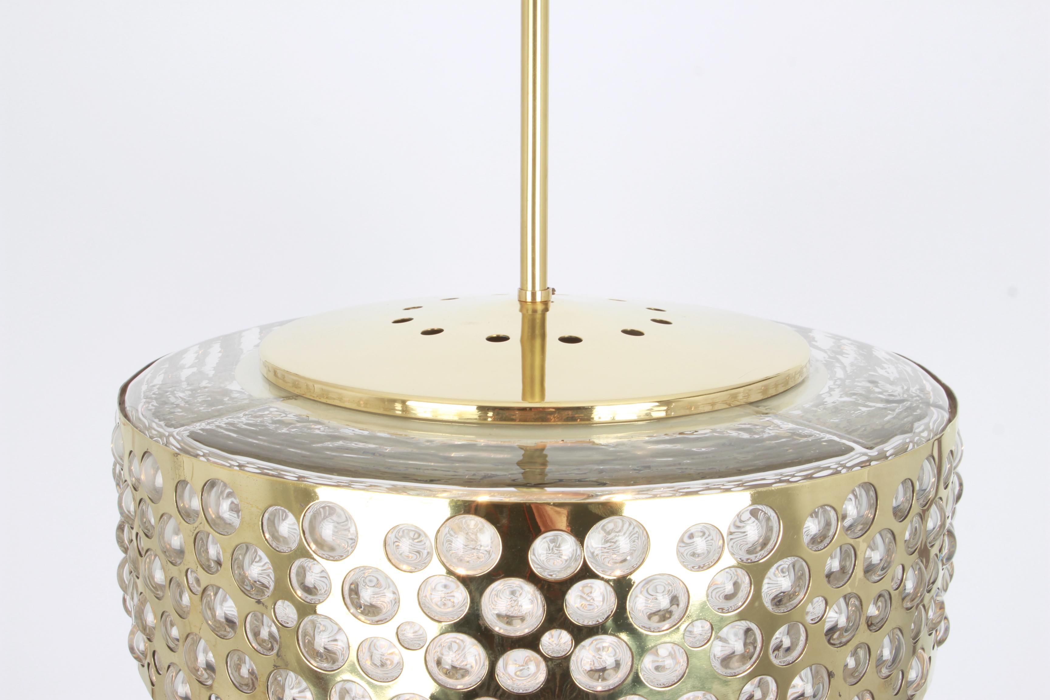 Mid-20th Century Large Pendant Light with Aged Brass Glass by Rupert Nikoll, Austria, 1960s For Sale