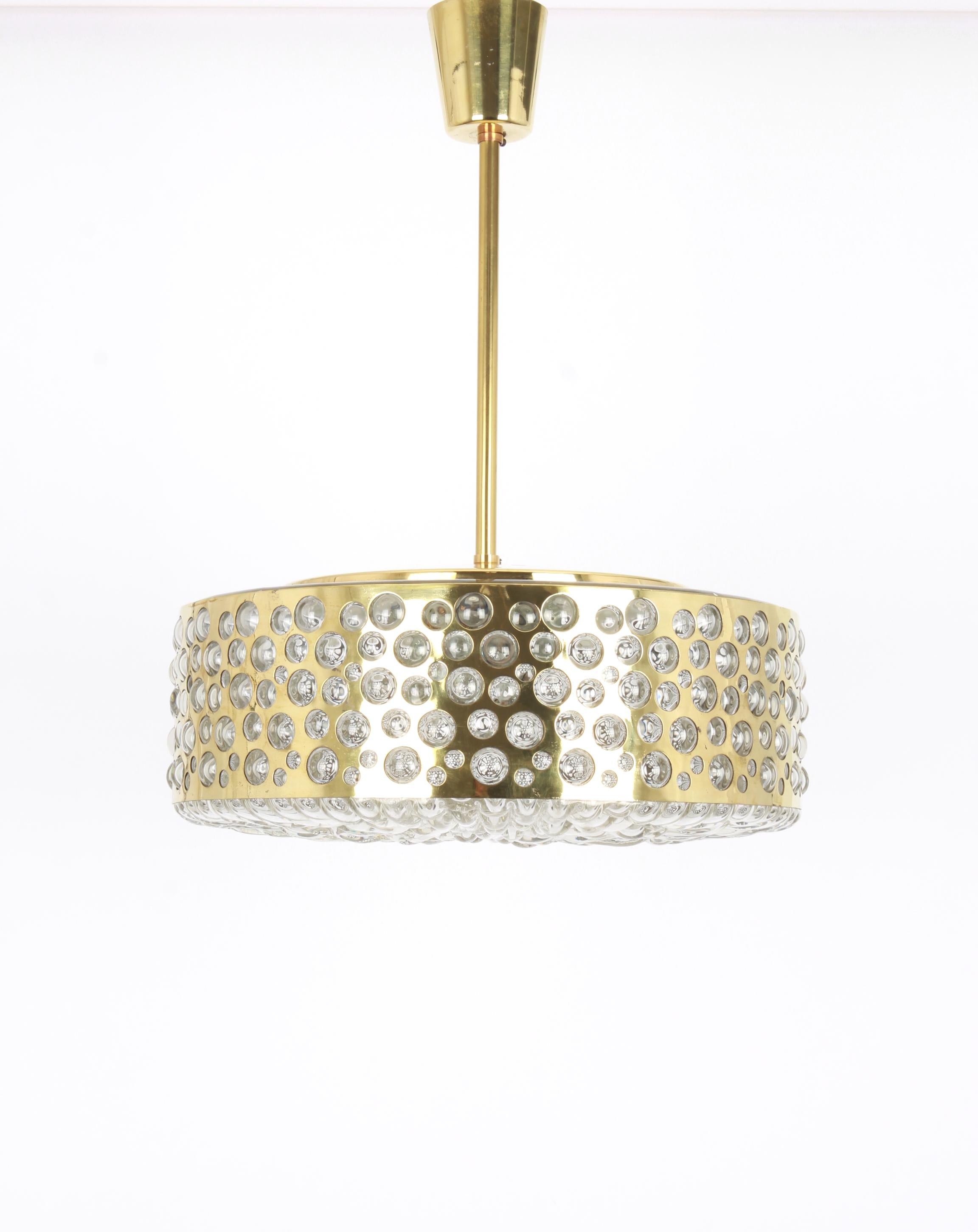 Large Pendant Light with Aged Brass Glass by Rupert Nikoll, Austria, 1960s For Sale 1
