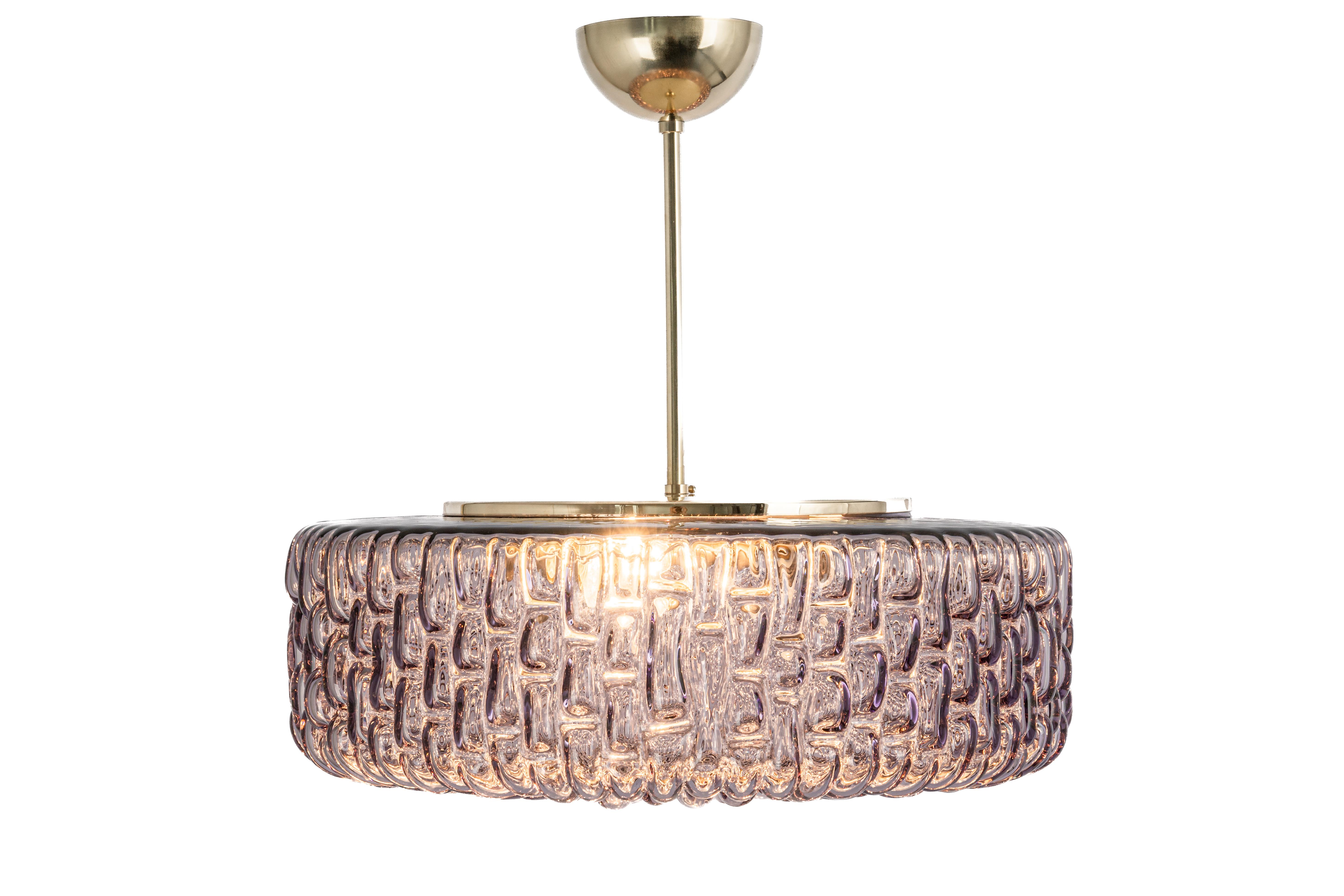 Large Pendant Light with Aged Brass Glass by Rupert Nikoll, Austria, 1960s For Sale 3