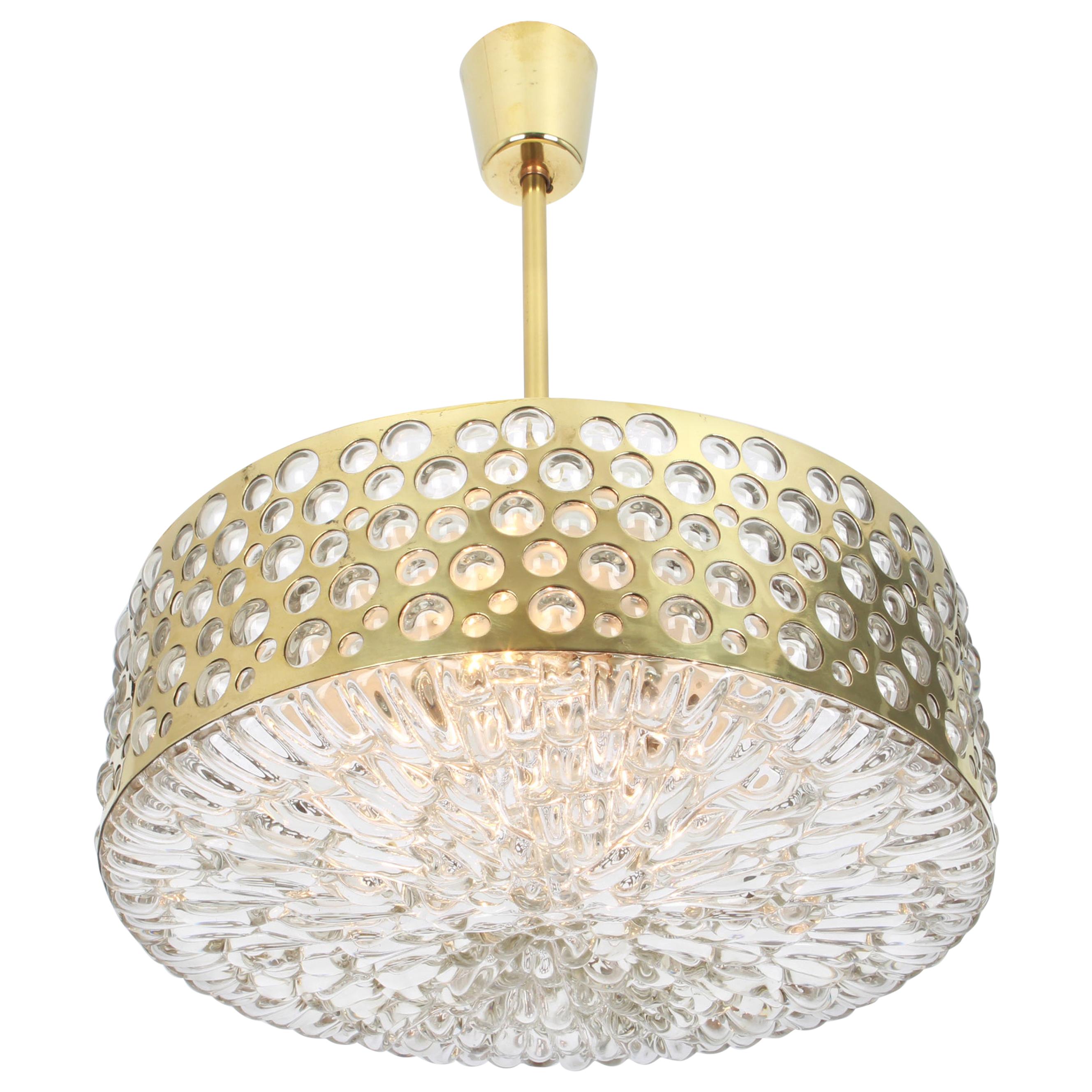 Large Pendant Light with Aged Brass Glass by Rupert Nikoll, Austria, 1960s