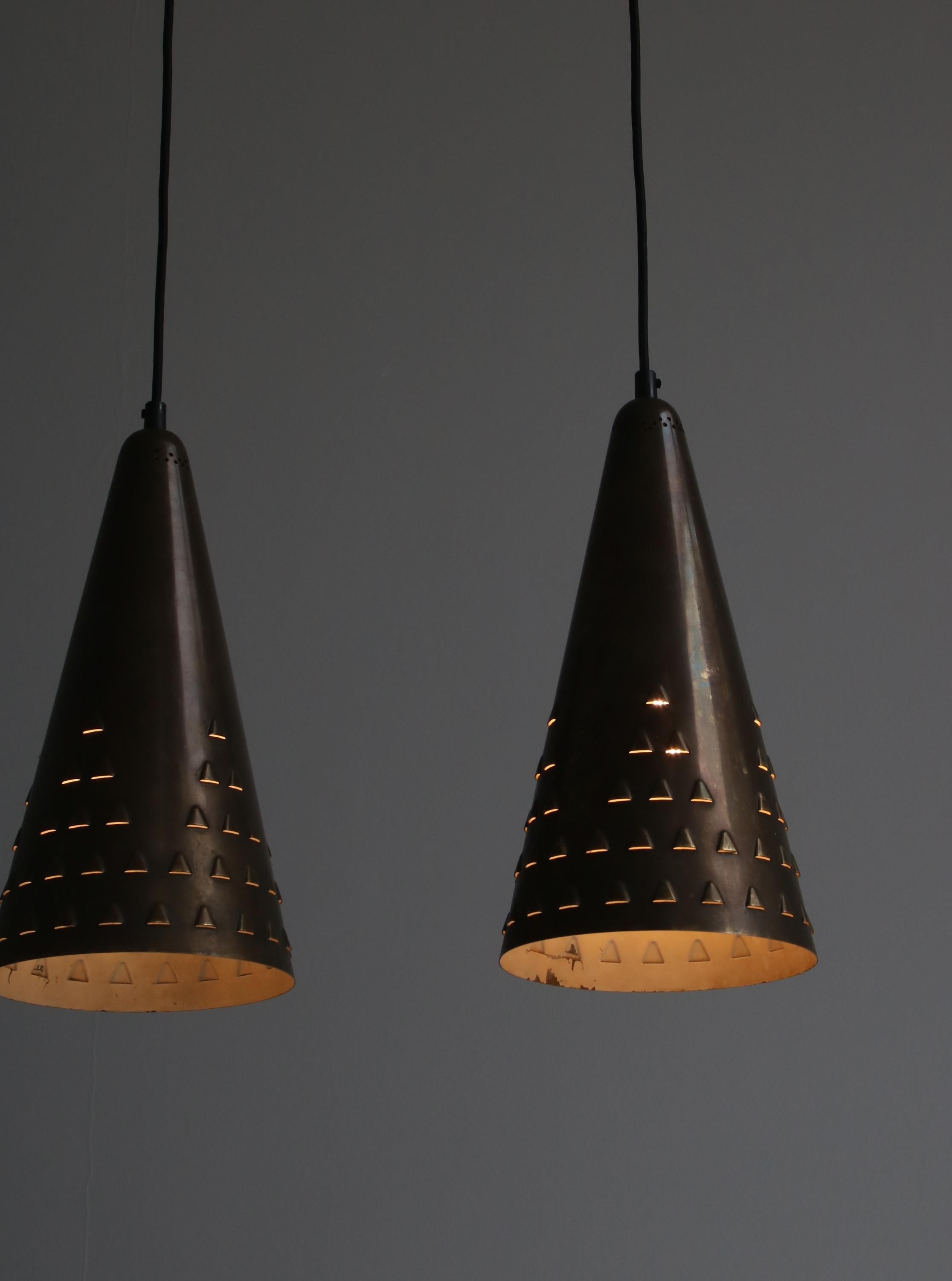 Mid-20th Century Large Pendants in Patinated Brass by Brockmann-Petersen, Danish Modern, 1953 For Sale