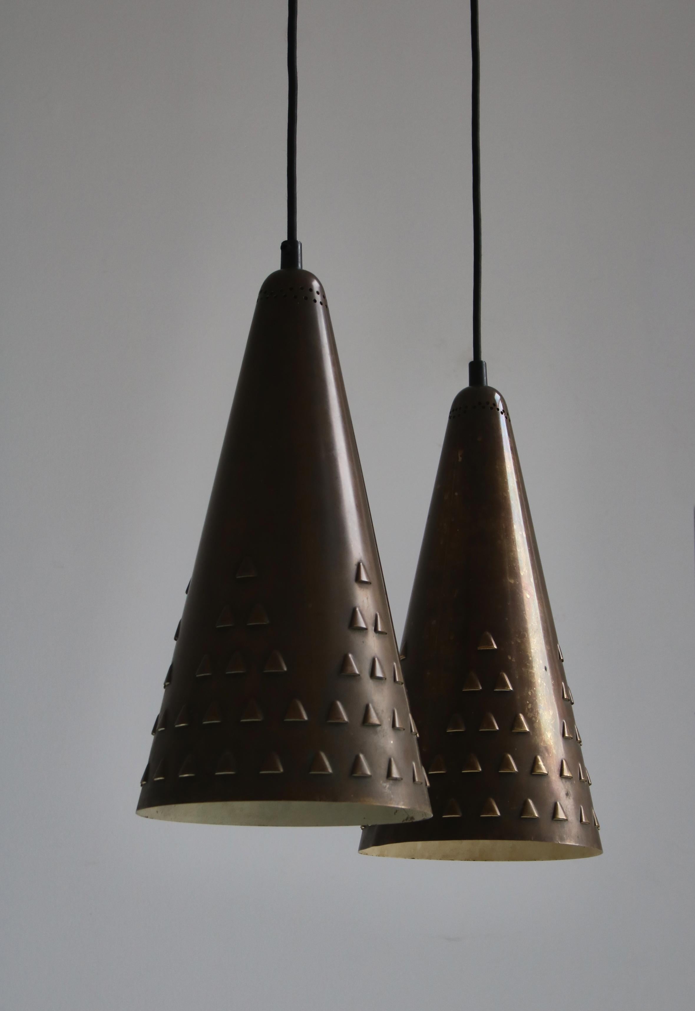 Large Pendants in Patinated Brass by Brockmann-Petersen, Danish Modern, 1953 For Sale 2