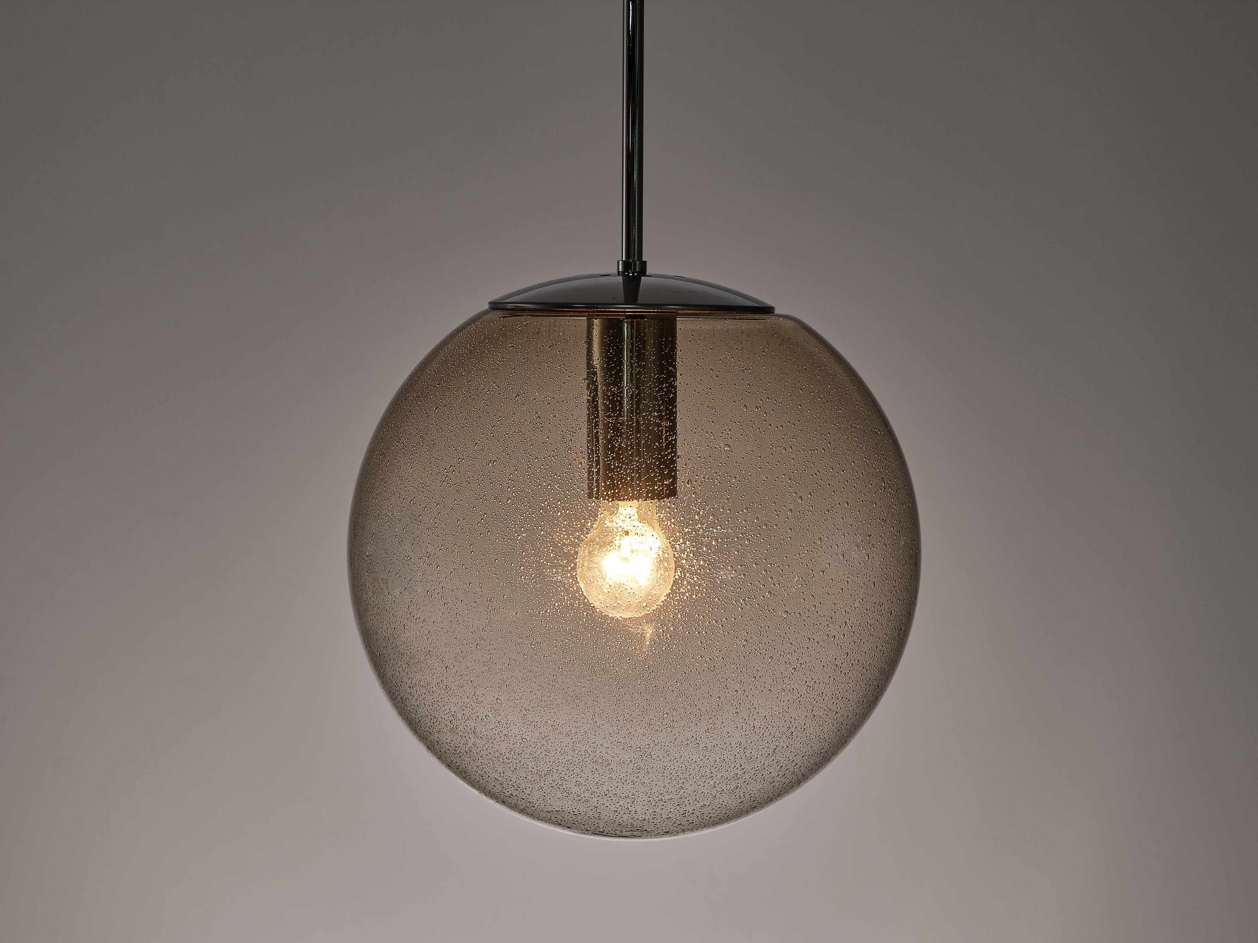 Mid-Century Modern Large Pendants in Smoked Glass and Chrome For Sale
