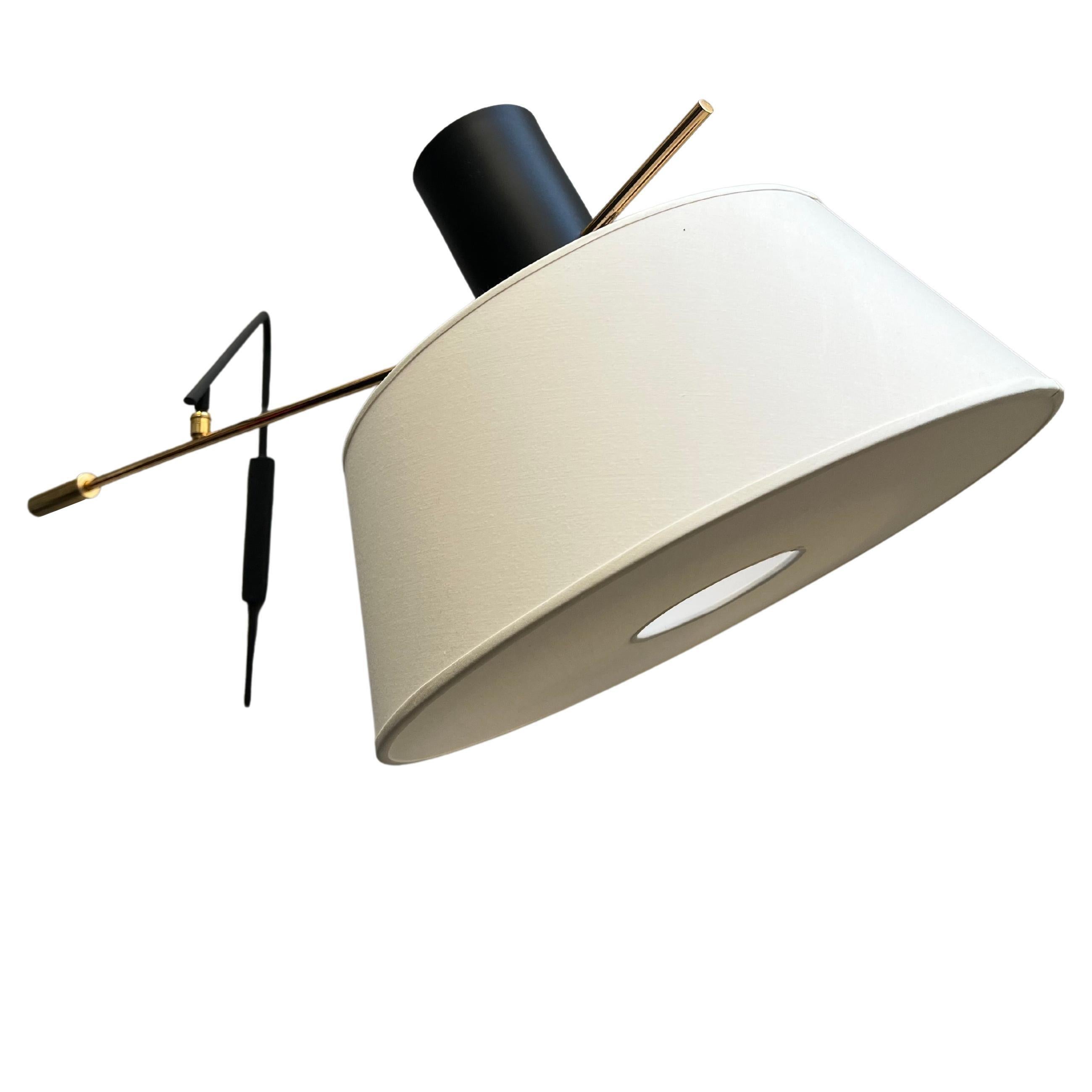 French Large pendulum wall lamp with inverted shade Maison Lunel, France, circa 1960 For Sale