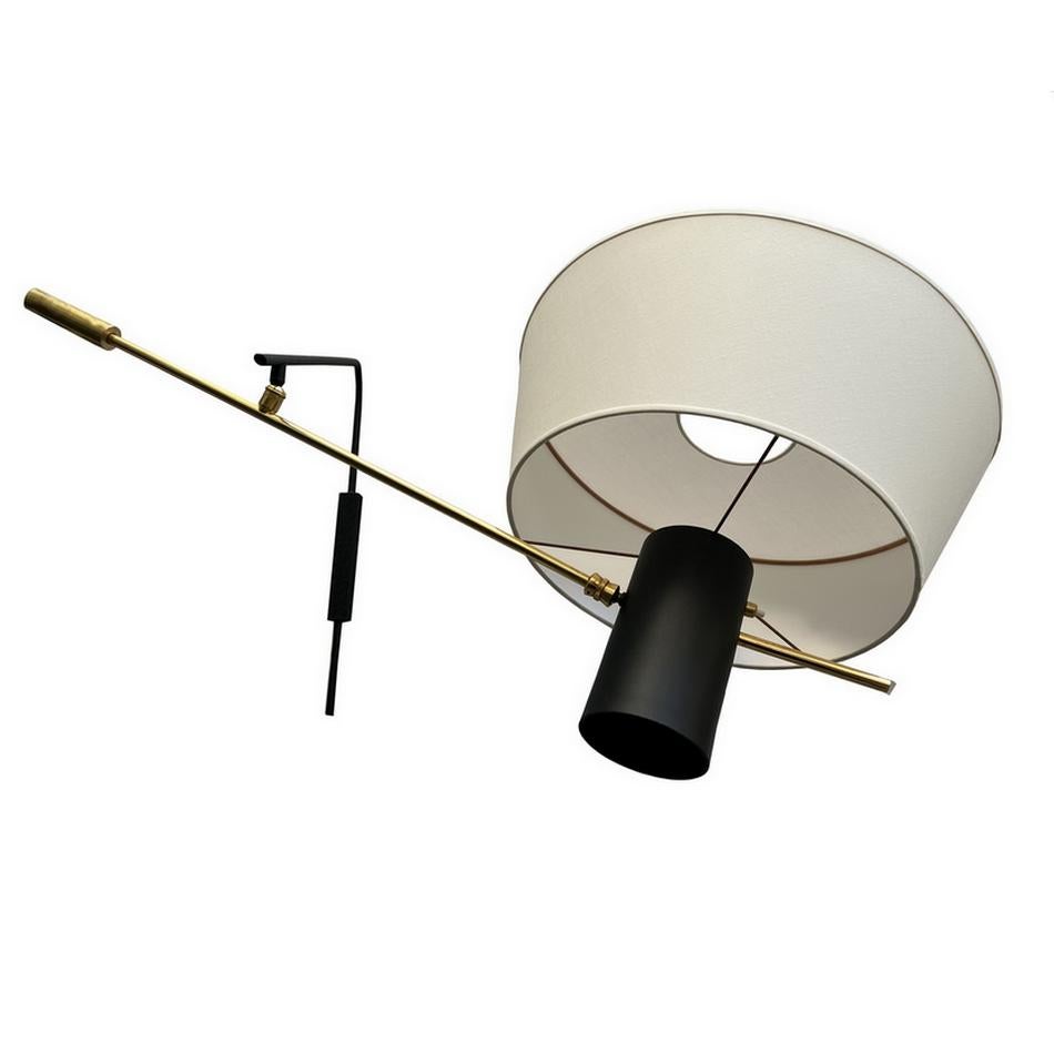 French Large pendulum wall lamp with inverted shade, Maison Lunel France, circa 1960 For Sale
