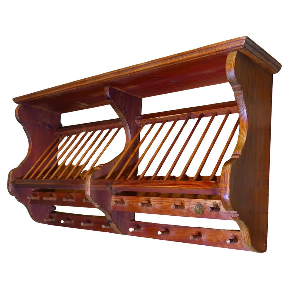 Pine Kitchen Wall Hanging Plate Draining Rack For Sale at 1stDibs