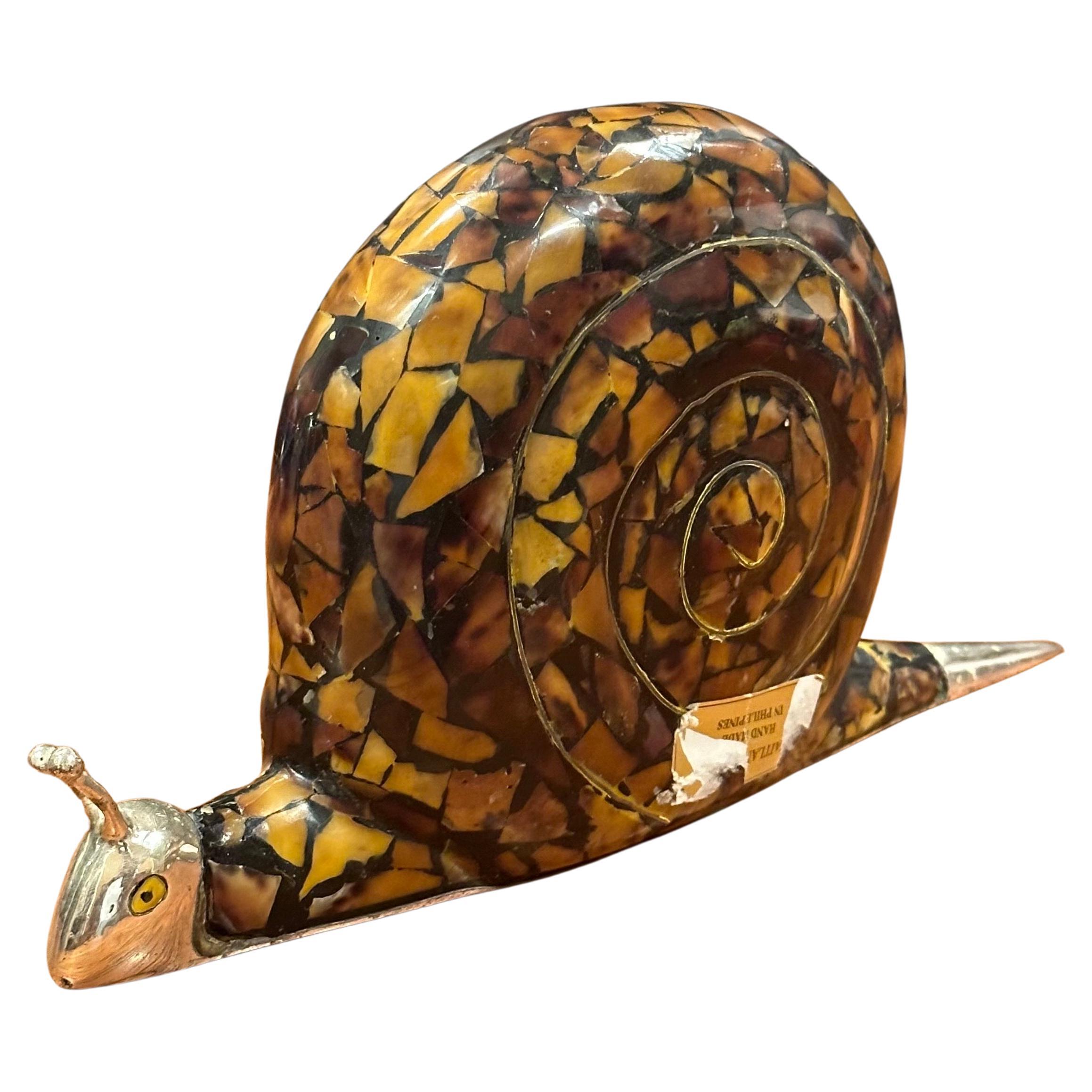Hollywood Regency Large Penshell and Silver Plate Snail Sculpture by Maitland Smith For Sale