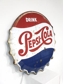 Large Pepsi Cola Metal Bottle Cap Sign by Stout